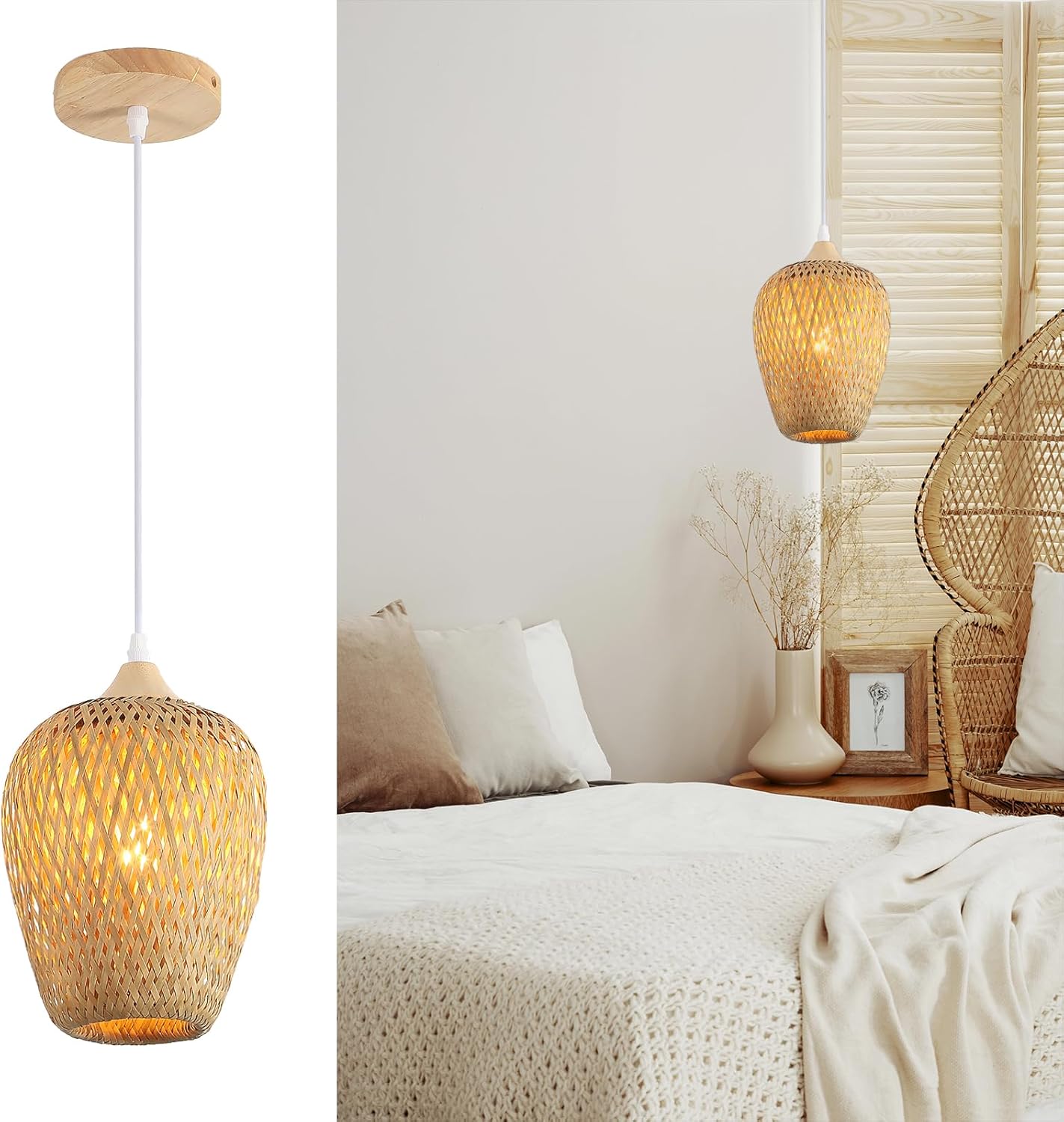 Lampadario Camera Da Letto Bambù Tessuto A Mano - immagine 1