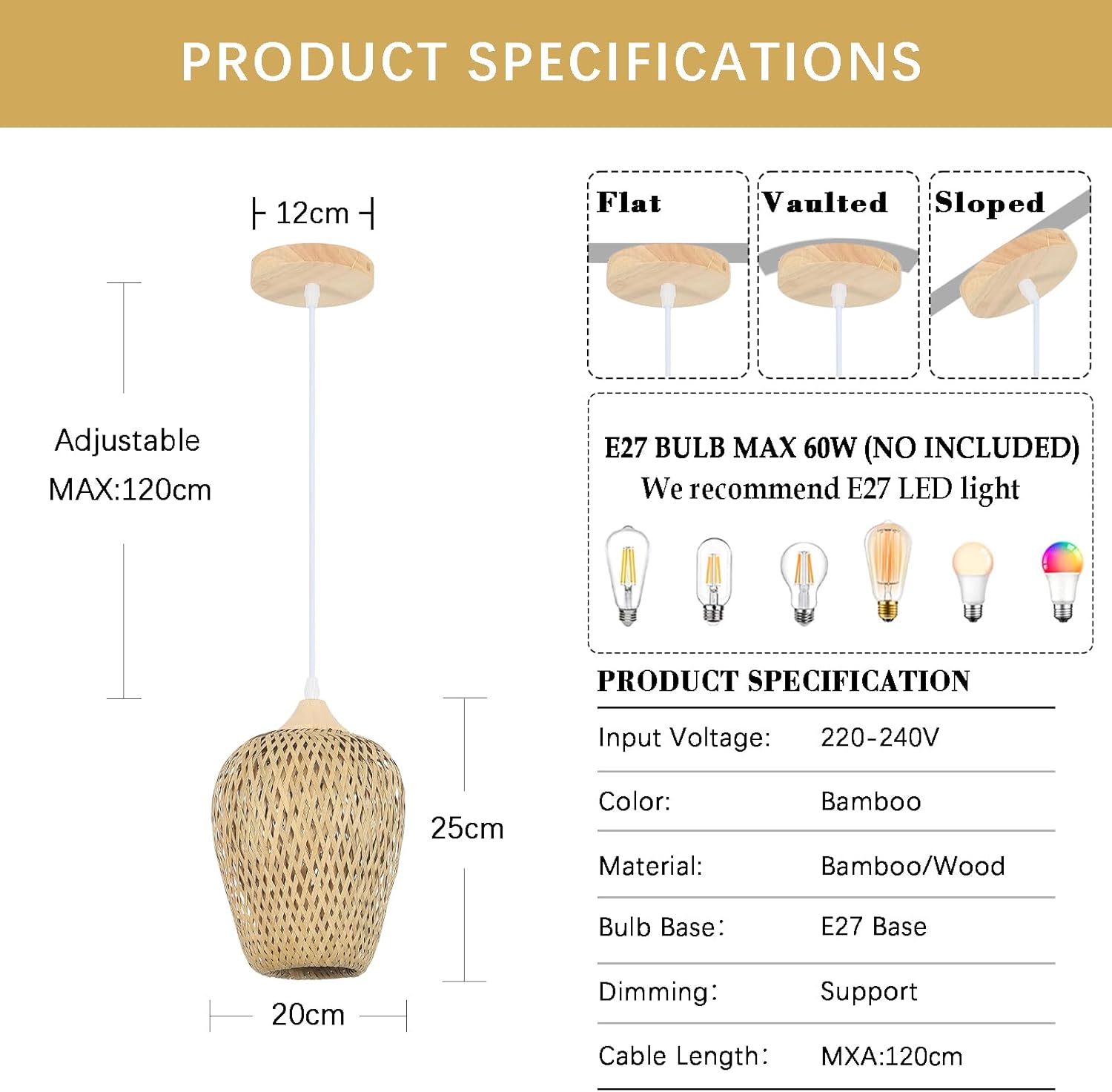 Lampadario Camera Da Letto Bambù Tessuto A Mano - immagine 2