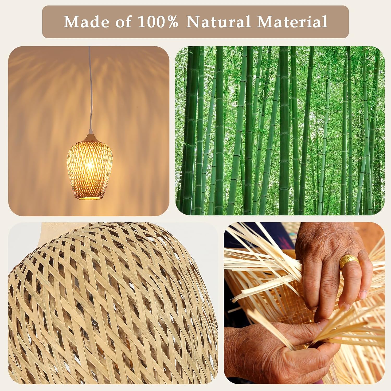 Lampadario Camera Da Letto Bambù Tessuto A Mano - immagine 4