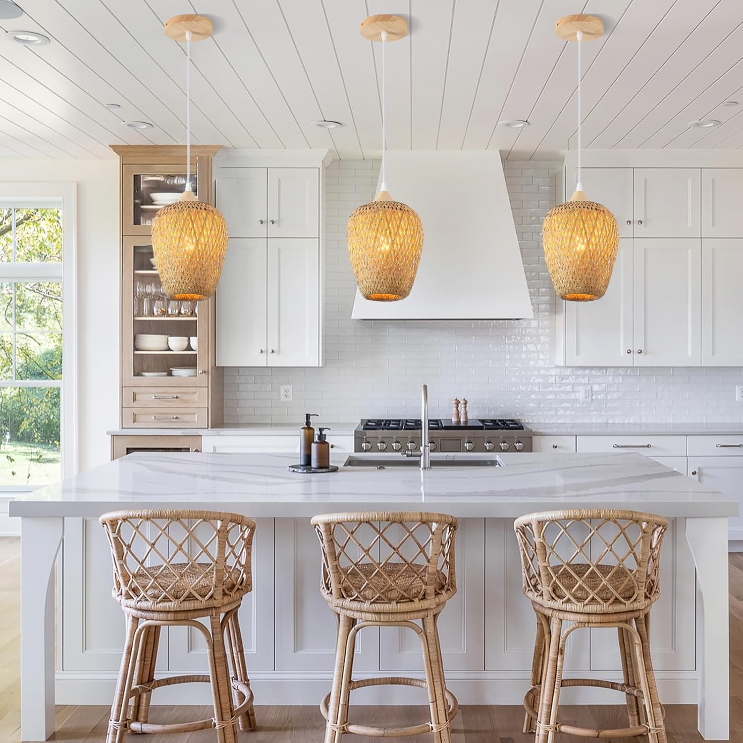 Lampadario Camera Da Letto Bambù Tessuto A Mano - immagine 6