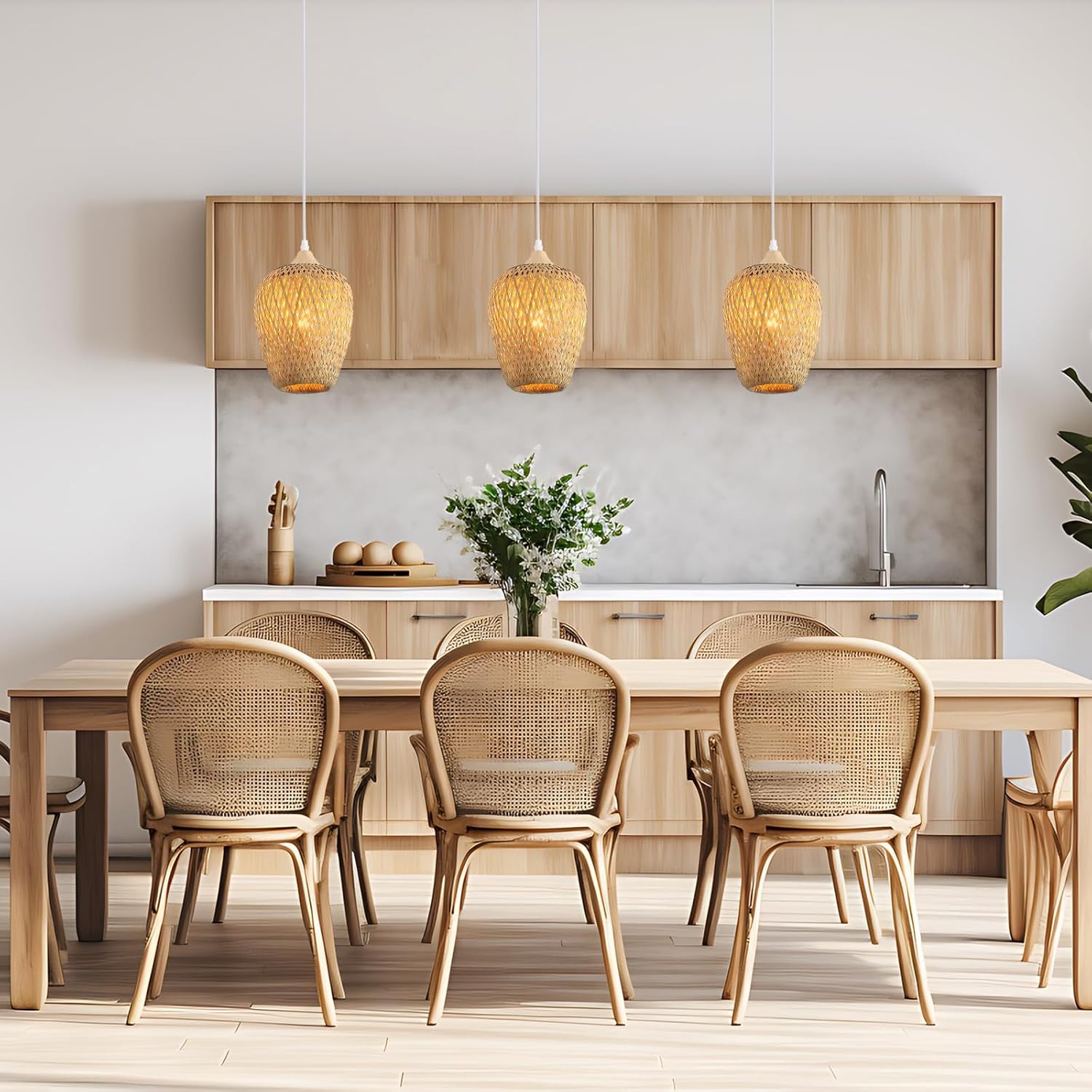 Lampadario Camera Da Letto Bambù Tessuto A Mano - immagine 7