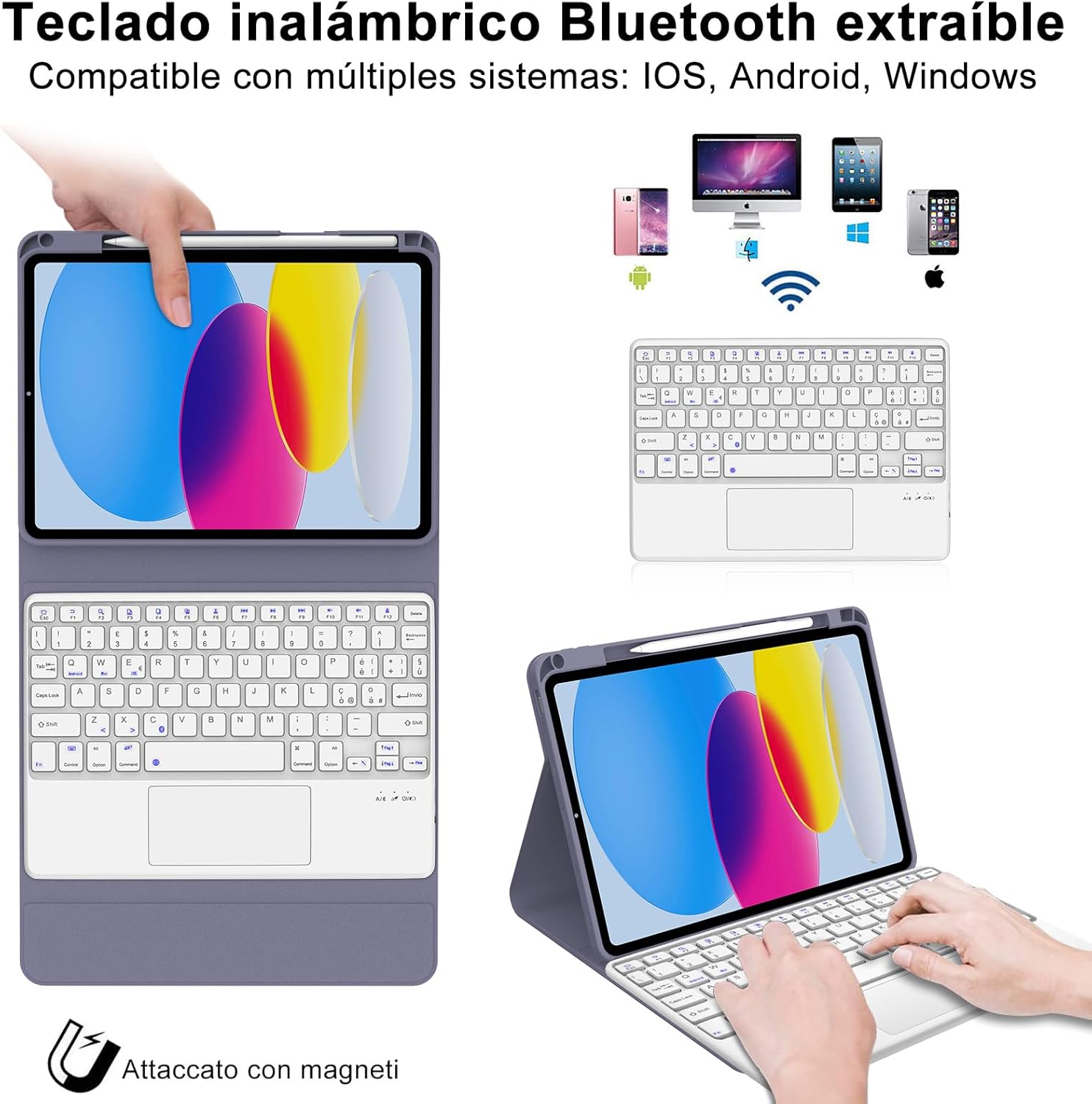 Iveoppe Tastiera iPad 10/11 Gen con Trackpad, Viola - immagine 3