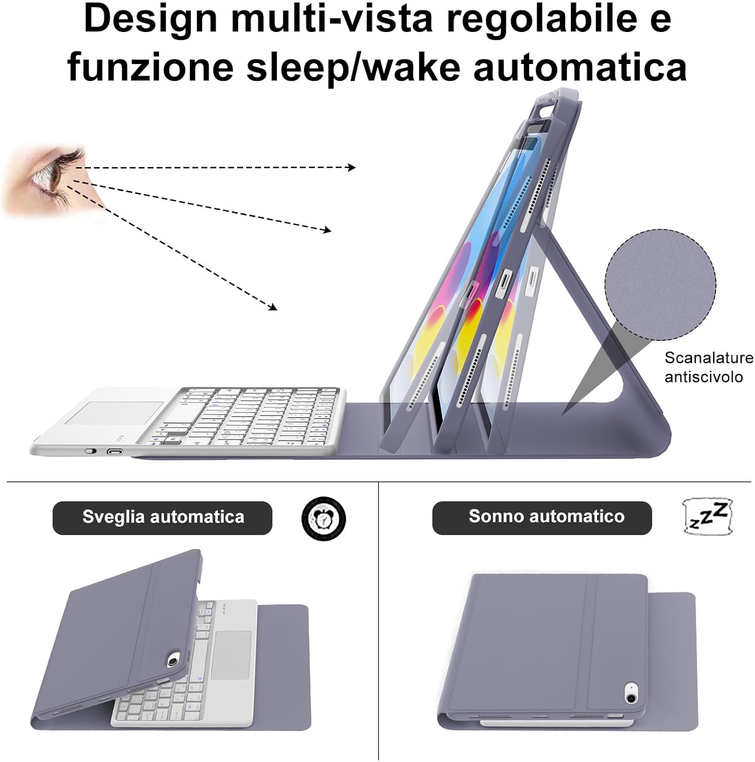 Iveoppe Tastiera iPad 10/11 Gen con Trackpad, Viola - immagine 5