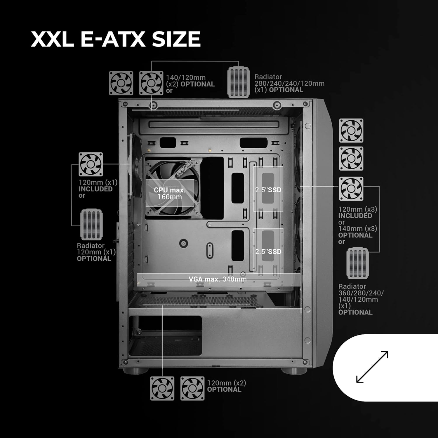 Mars Gaming MC-PRO2 - Torre E-ATX Professionale, Nero - immagine 3