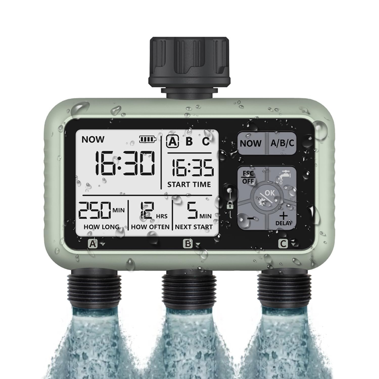 Timer Irrigazione 3 Vie Programmabile con Ritardo Pioggia