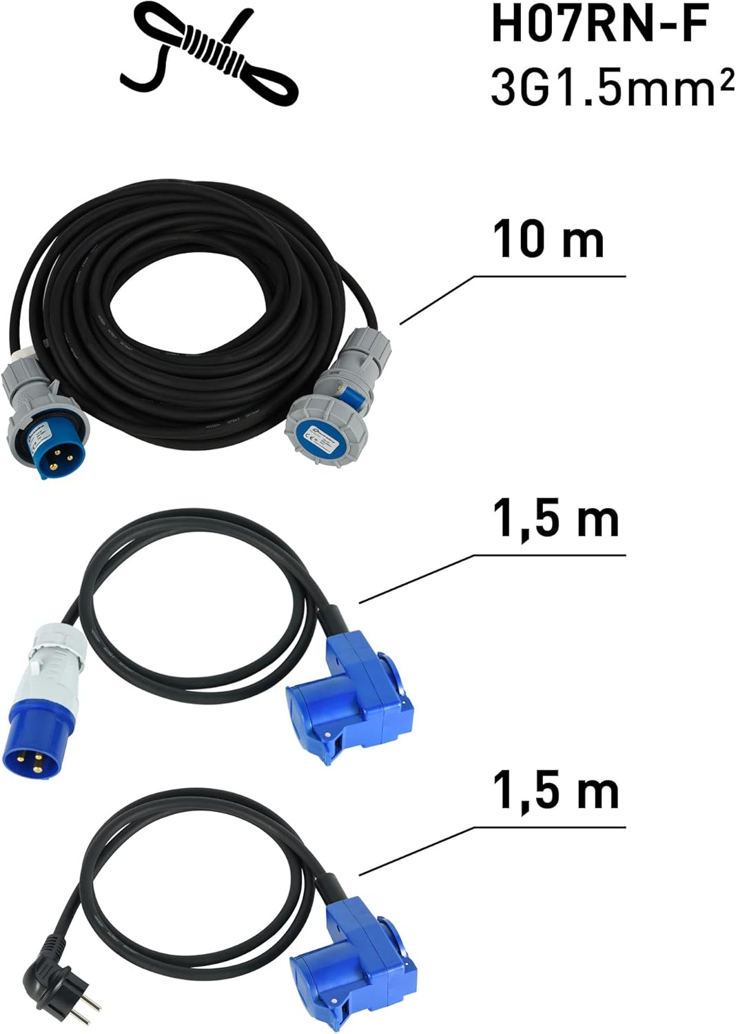 Electraline 92412 Prolunga Industriale In Gomma, Blu - immagine 2