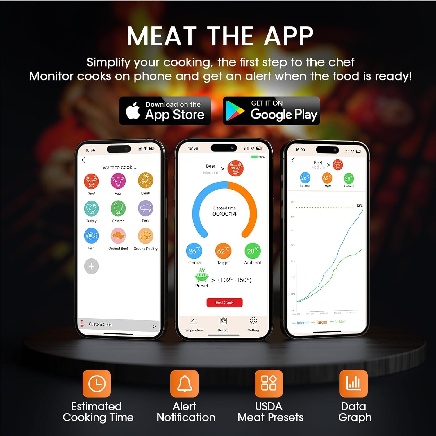 Doqaus Termometro Carne Wireless Bluetooth 158m - immagine 4