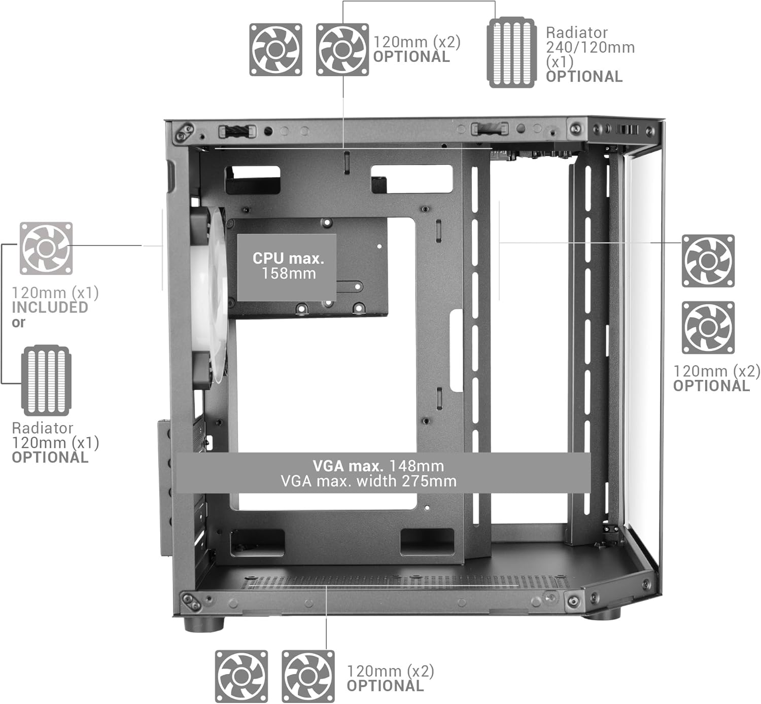 Mars Gaming MC-3TLITE - Case Gaming MicroATX, Nero - immagine 4