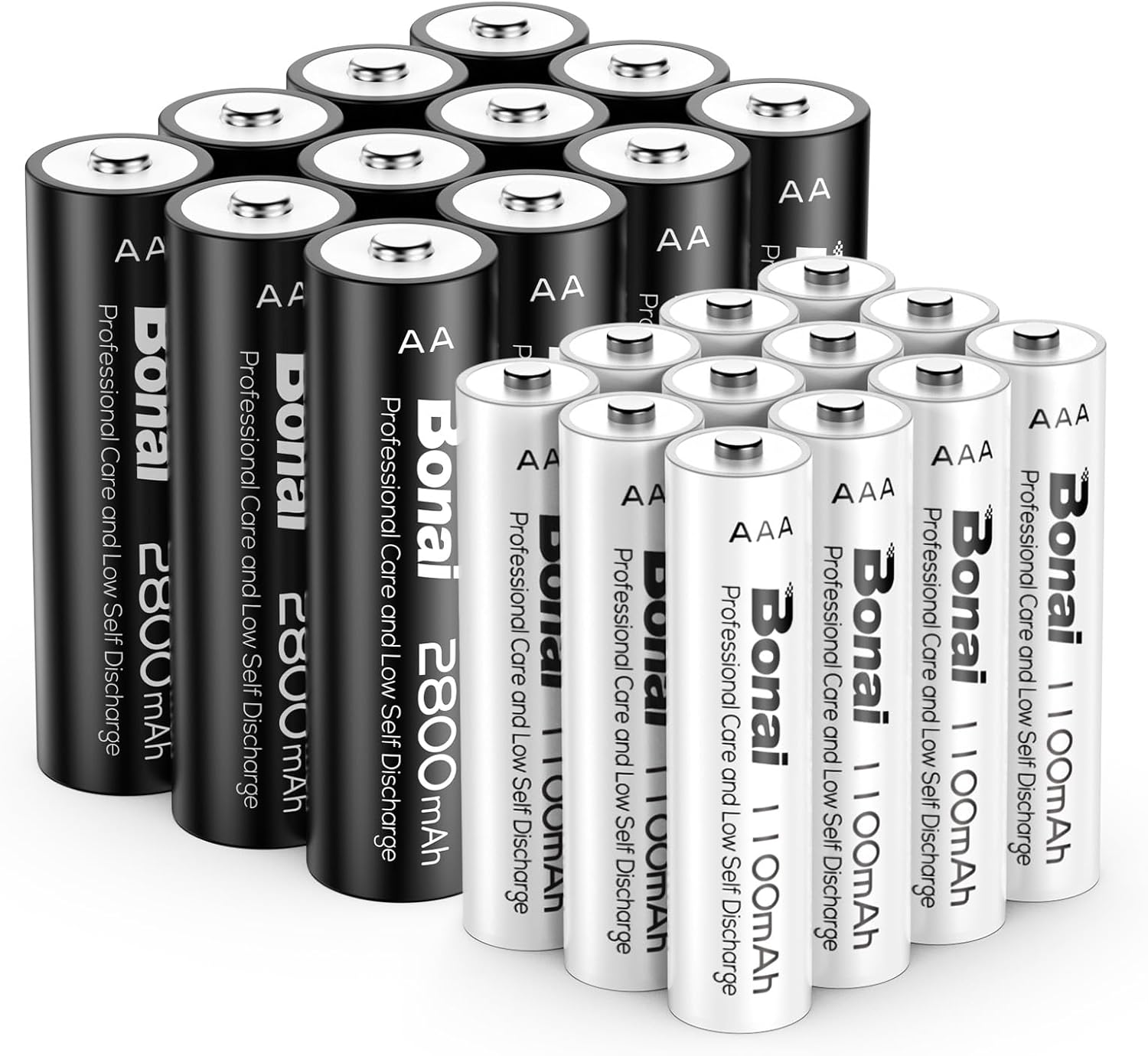 Bonai Batterie Ricaricabili AA AAA Ni-MH 24 Pezzi - immagine 1