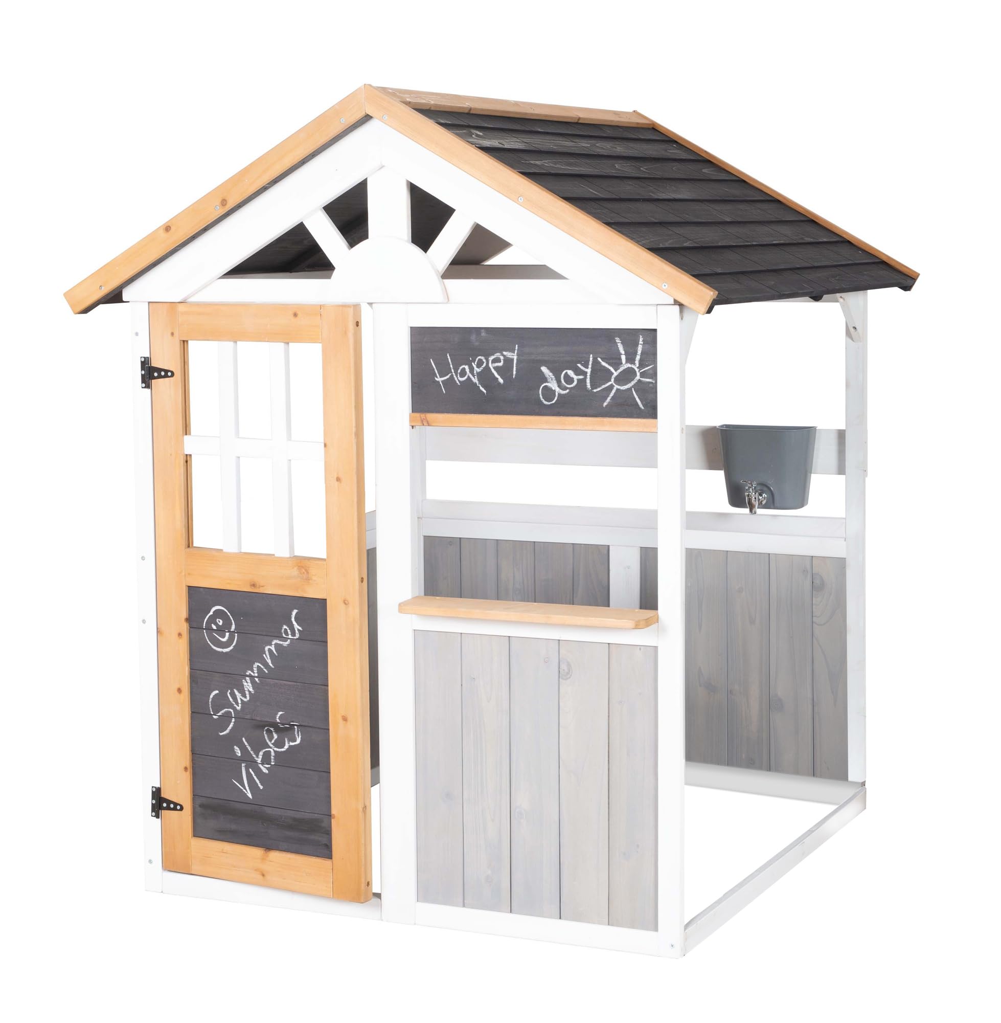 roba Casetta da gioco outdoor – Gioco da giardino in legno per bambini da 18 mesi – Banco vendita & rubinetto – Expandibile con cucina e tavolo da picnic – Multicolore