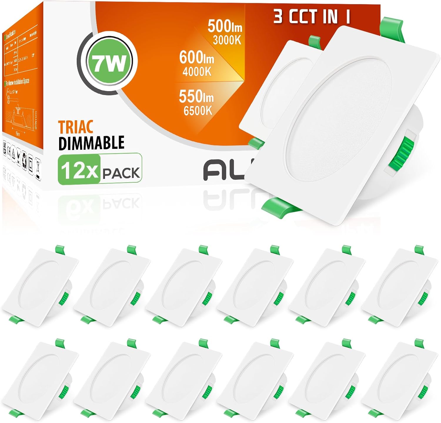 Alusso Faretti LED da Incasso Dimmerabili 7W IP44, Set 12 - immagine 1