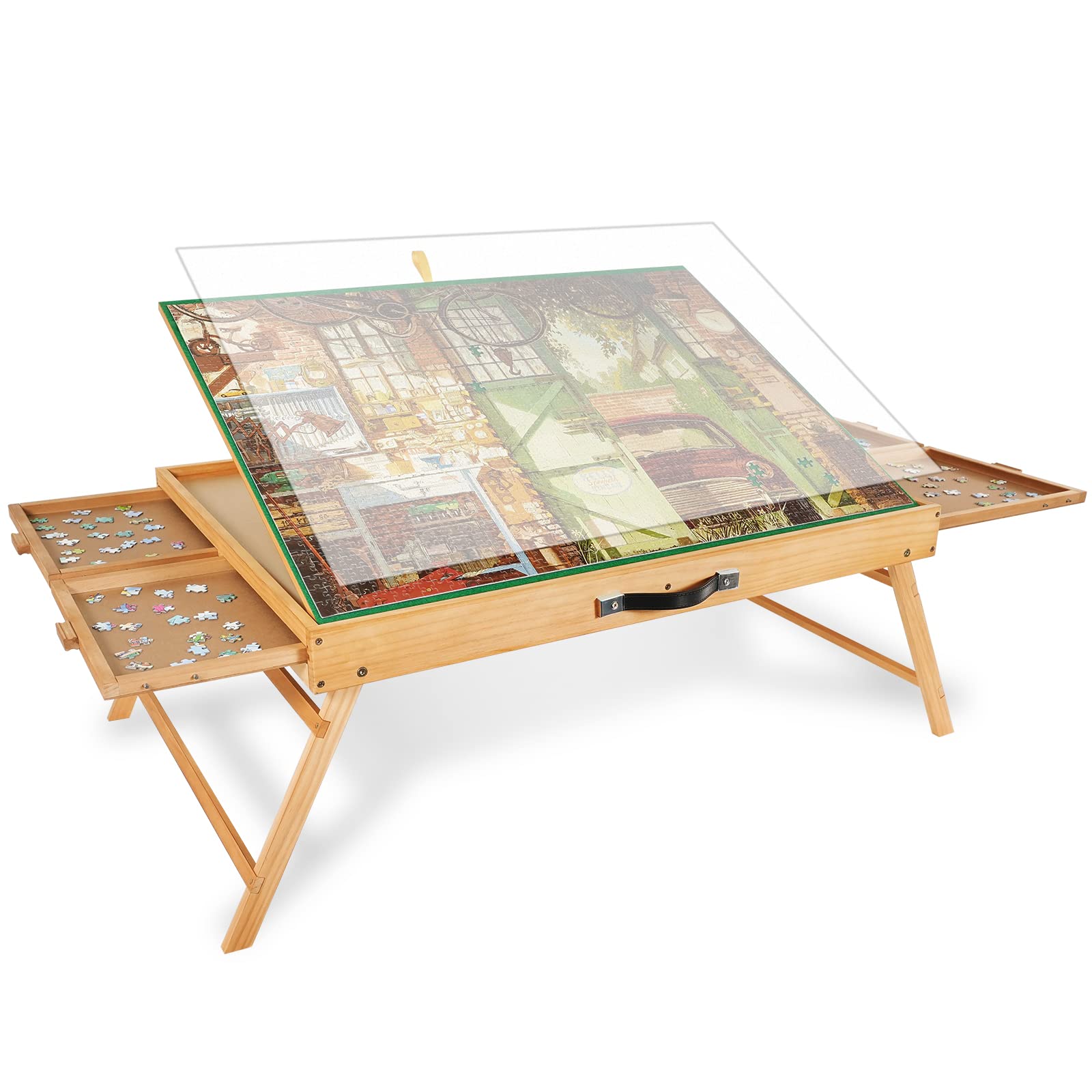 Tavolo Puzzle Portatile con Gambe e Cassetti 1500 Pezzi