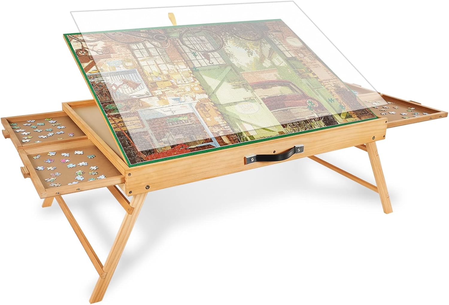 Tavolo Puzzle Portatile con Gambe e Cassetti 1500 Pezzi - immagine 1