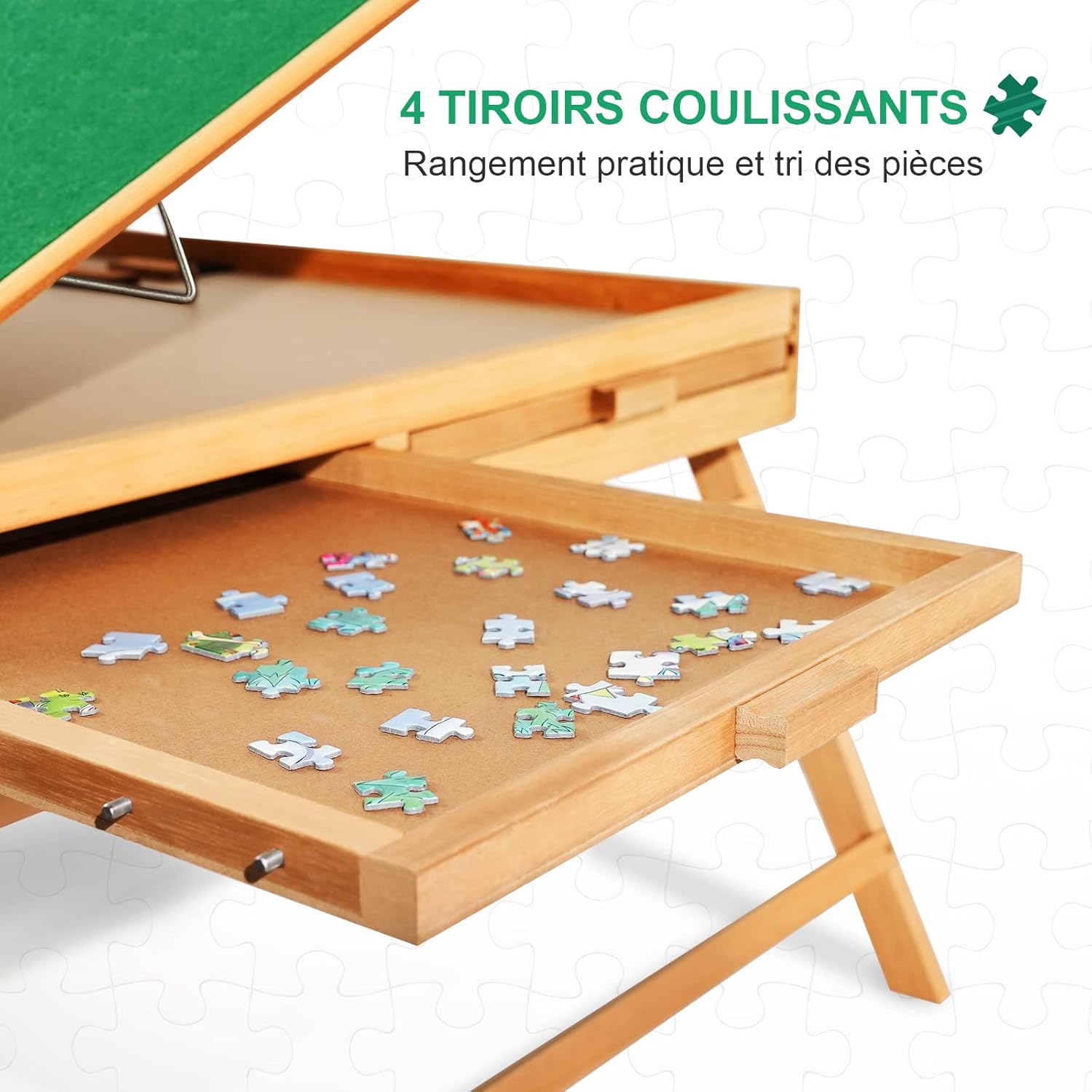 Tavolo Puzzle Portatile con Gambe e Cassetti 1500 Pezzi - immagine 3