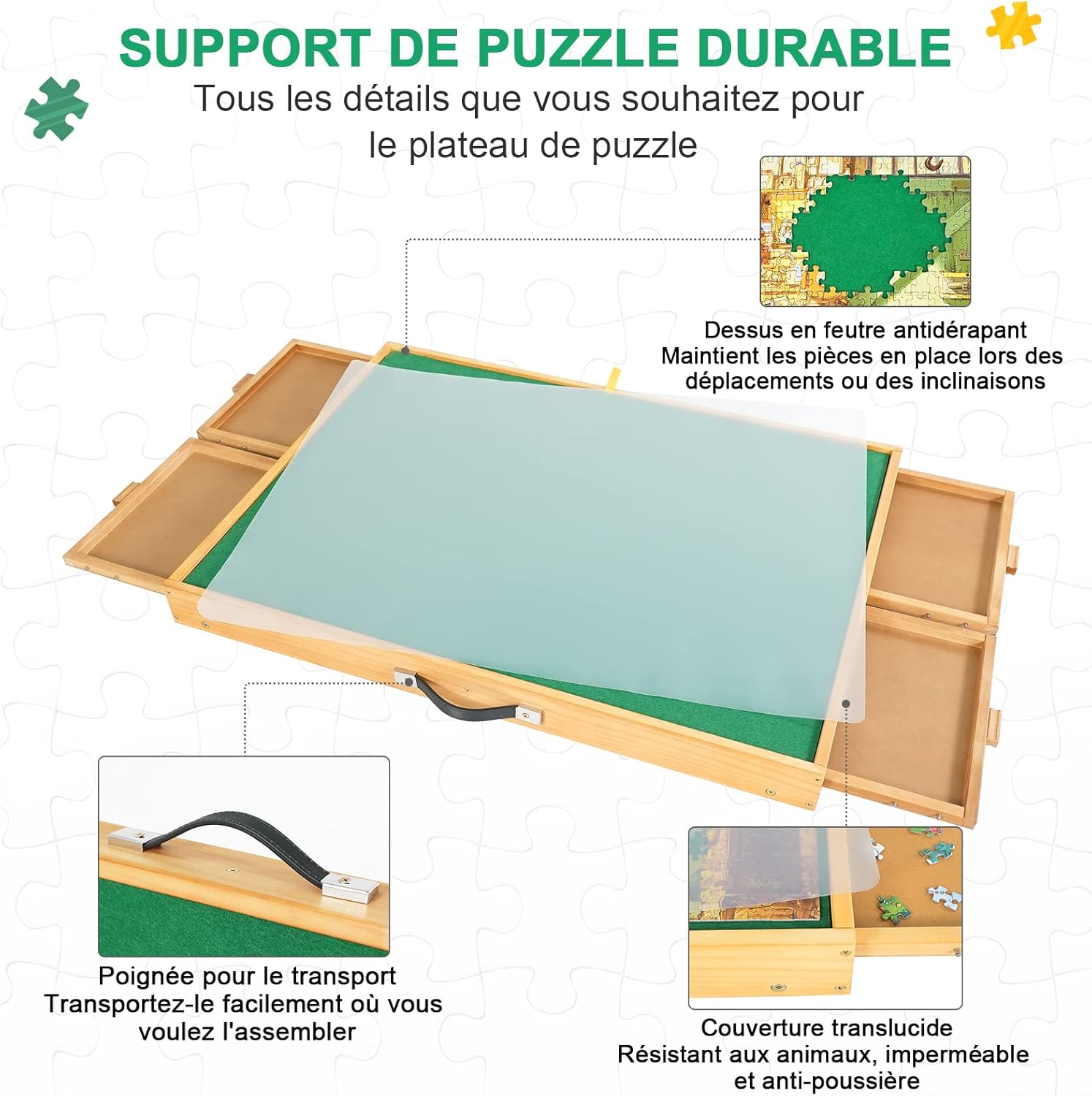 Tavolo Puzzle Portatile con Gambe e Cassetti 1500 Pezzi - immagine 5