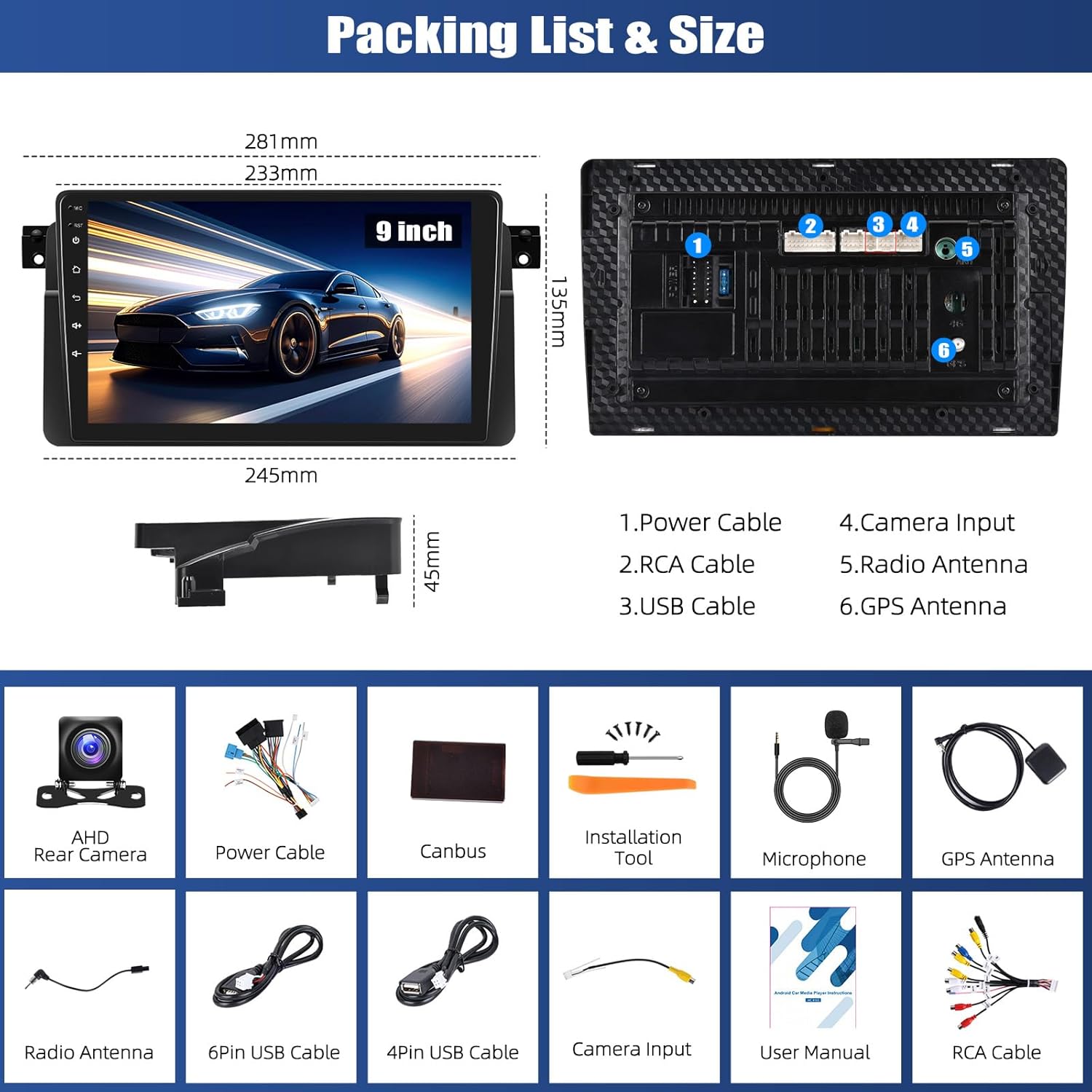 Sixwin Autoradio Android 13 9" per BMW 3er E46 2+64G - immagine 3