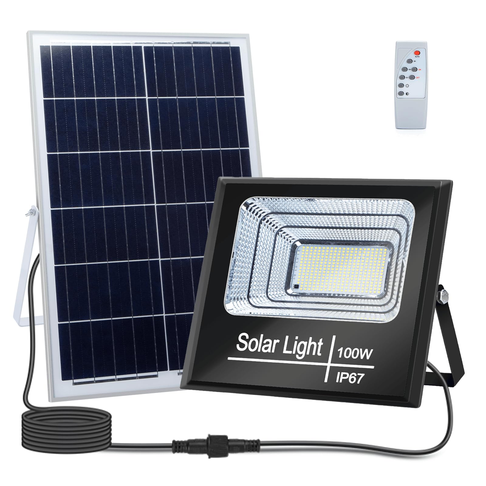 Faretto LED con pannello solare 100 W 6500 K IP67 con telecomando (100 W 6500 K)