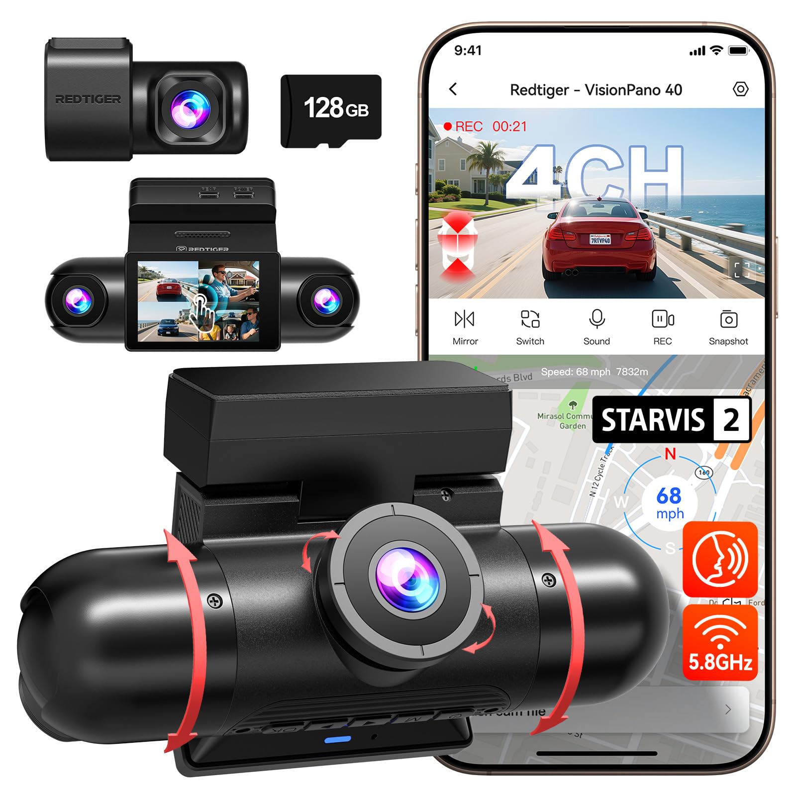 Dashcam Famgoods 4K Frontale + Interna + Posteriore – 3 Canali, Display IPS 3.16", Sensore G, Wifi 5GHz, Scheda 64GB Inclusa
