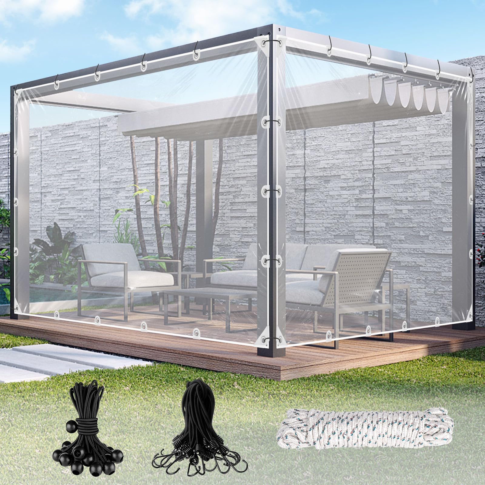 Telone Trasparente con Occhielli 2x4m, PVC 420 g/m²