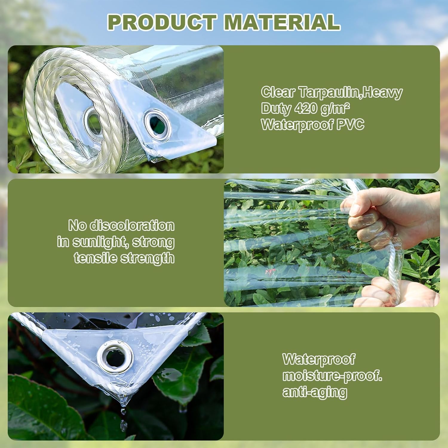 Telone Trasparente con Occhielli 2x4m, PVC 420 g/m² - immagine 4