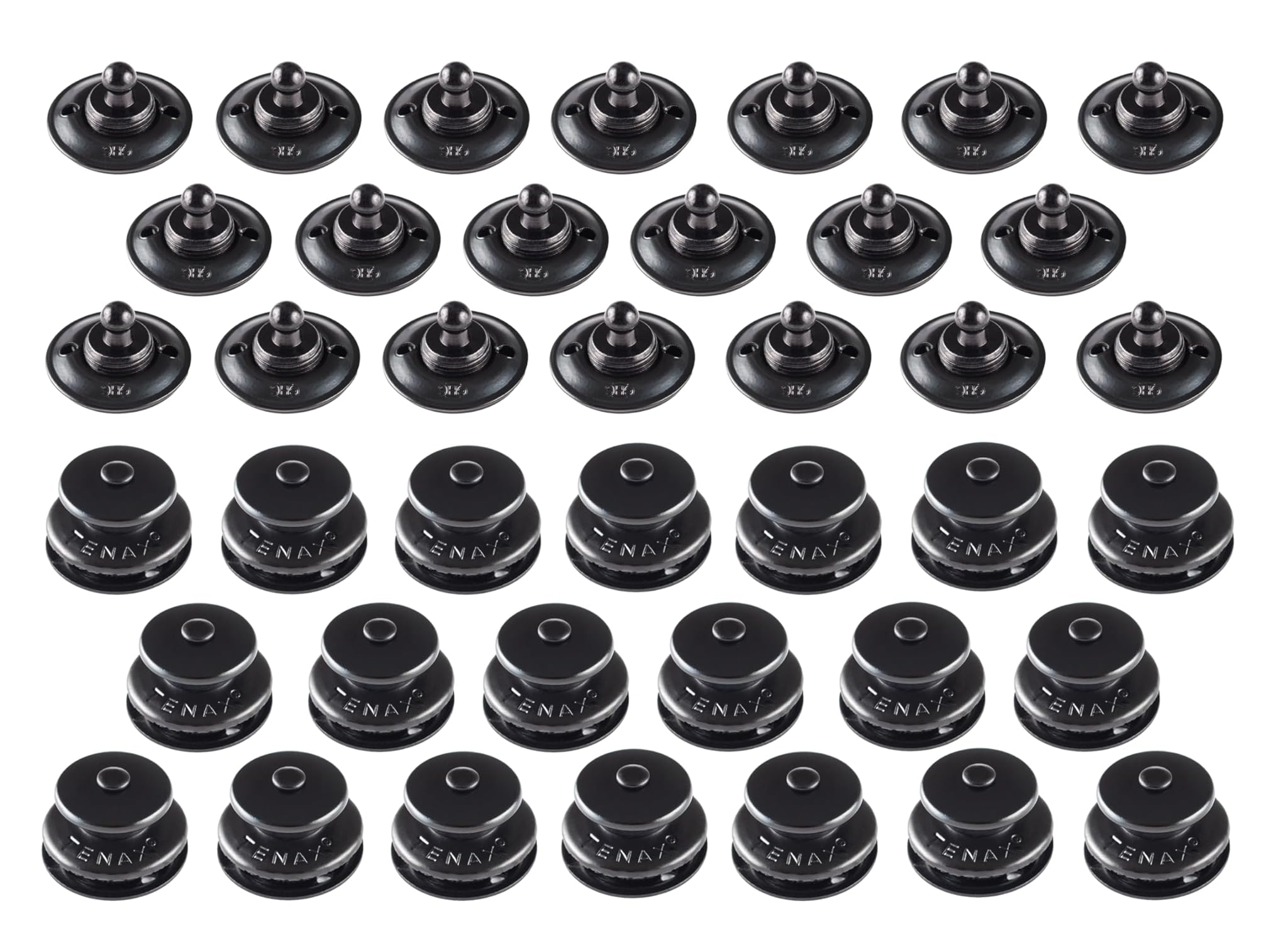 Tenax Bottoni neri 20 top + 20 parti inferiori viti in tessuto