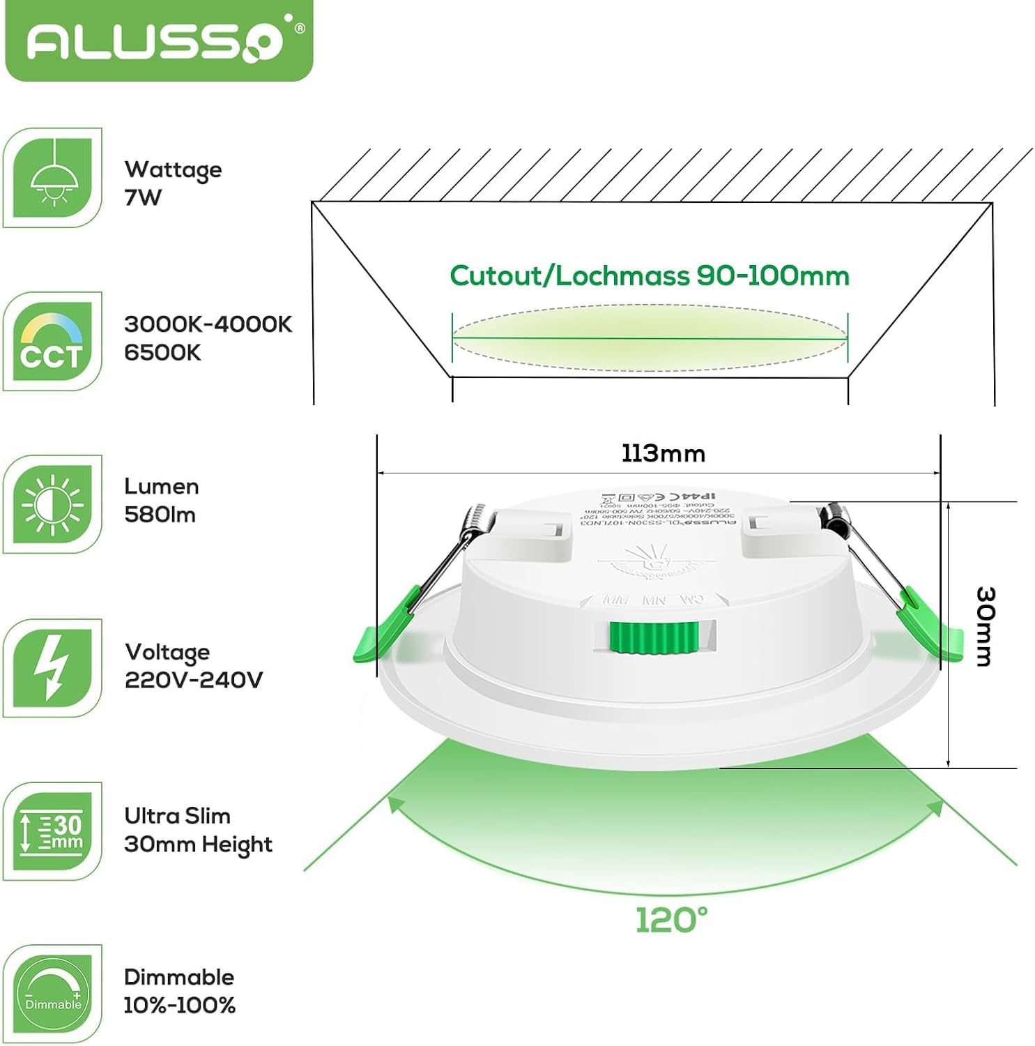 Alusso - 12 Faretti LED da Incasso 7W Dimmerabili - immagine 2