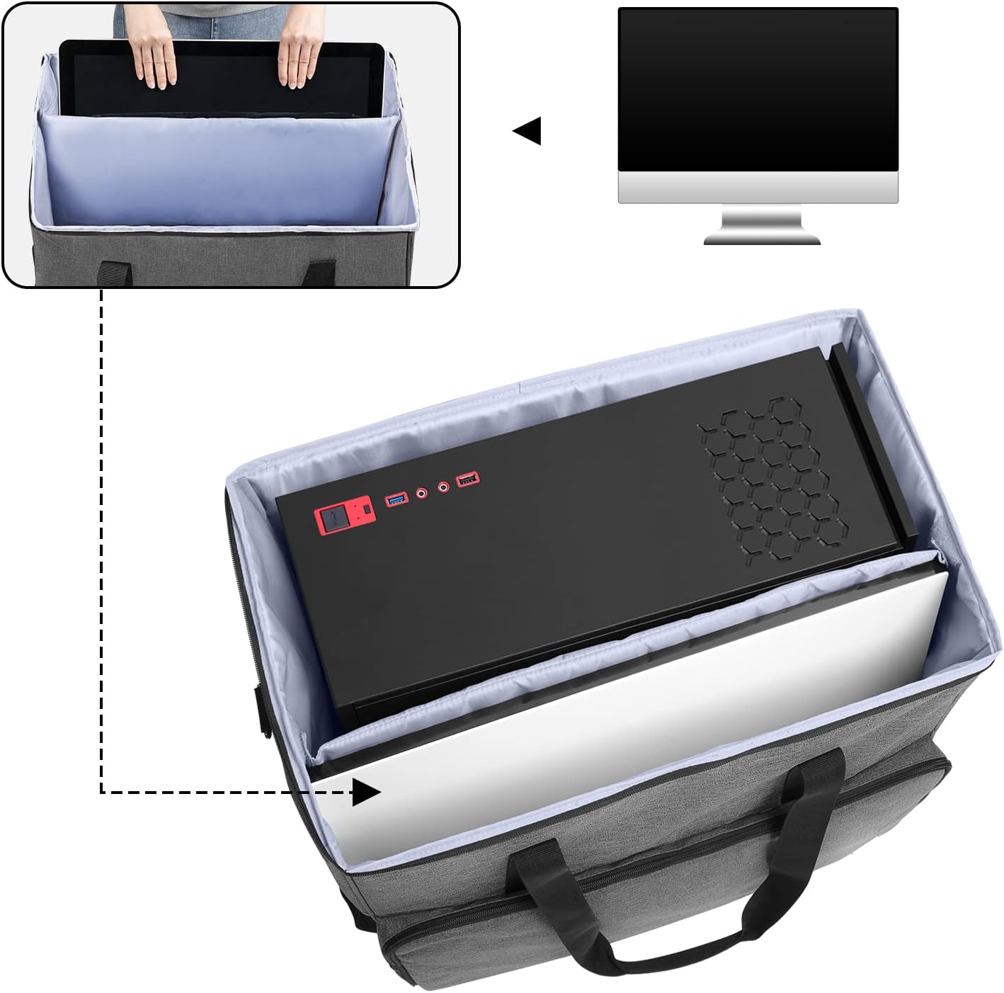 Curmio Custodia per Computer Desktop e Monitor, Grigio - immagine 2