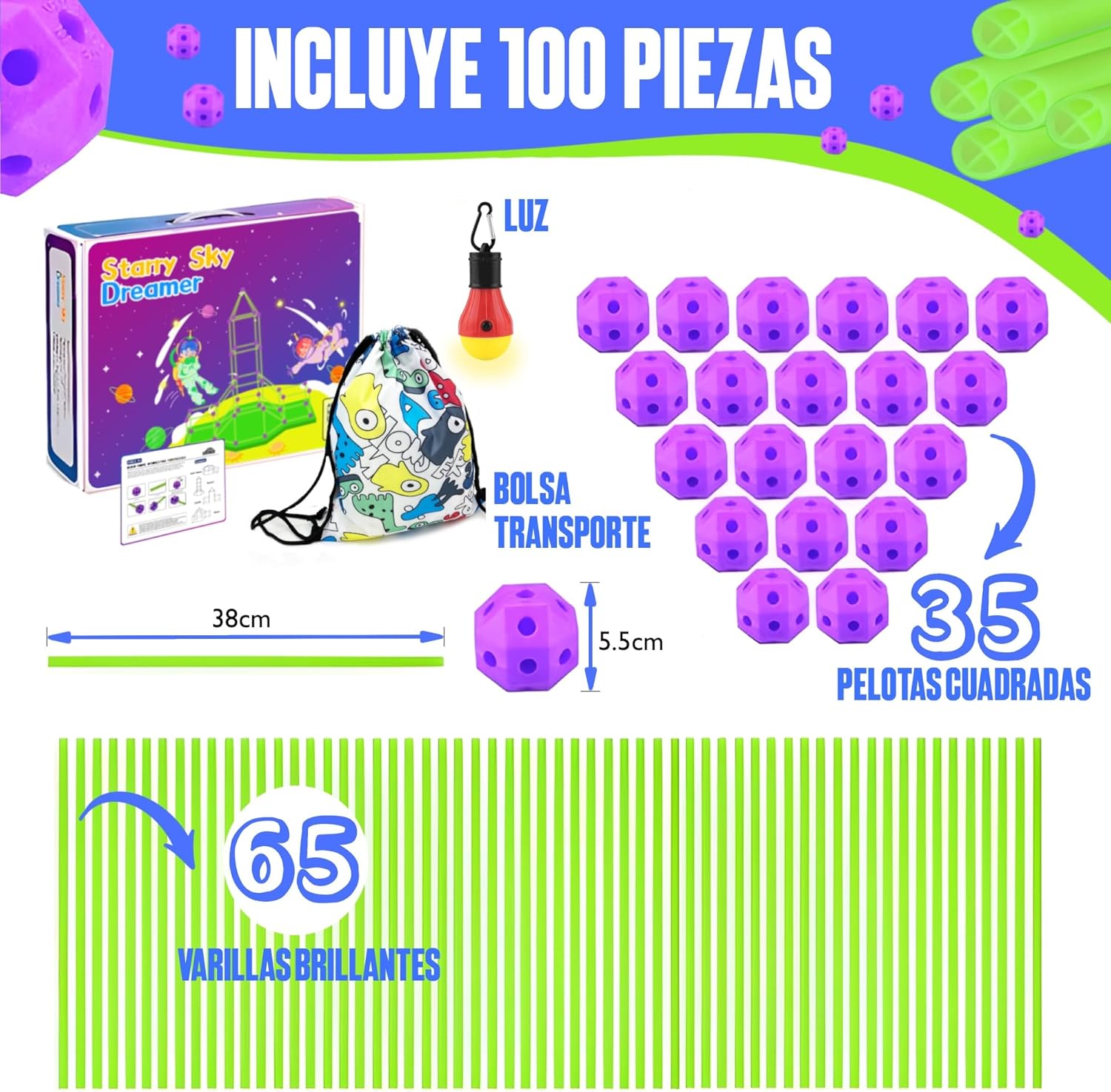 Kit Costruzione Brilla al Buio 100 Pezzi - immagine 2