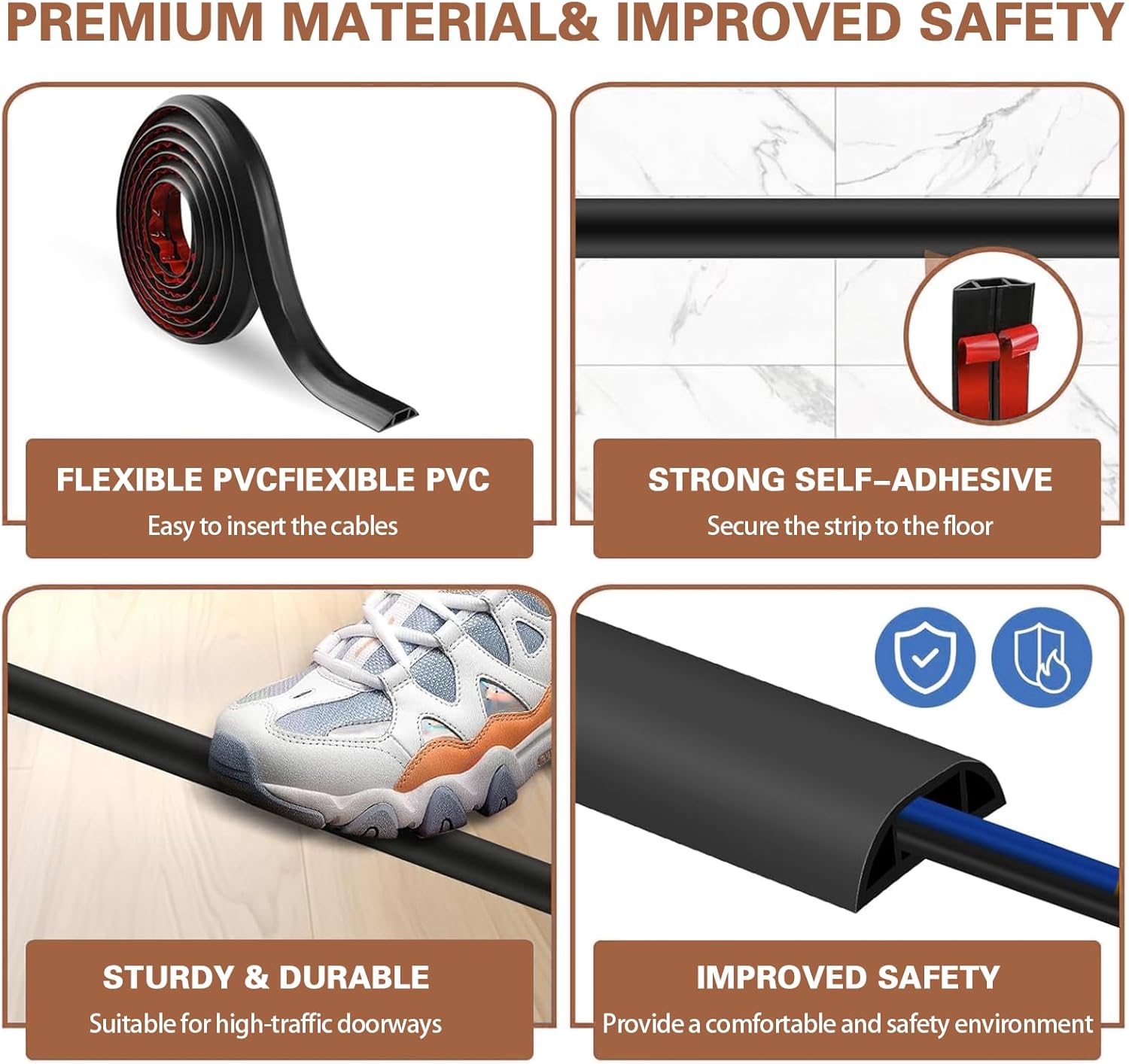 Canalina Passacavi Pavimento Adesiva PVC 5cm x 6m, Bianco - immagine 4