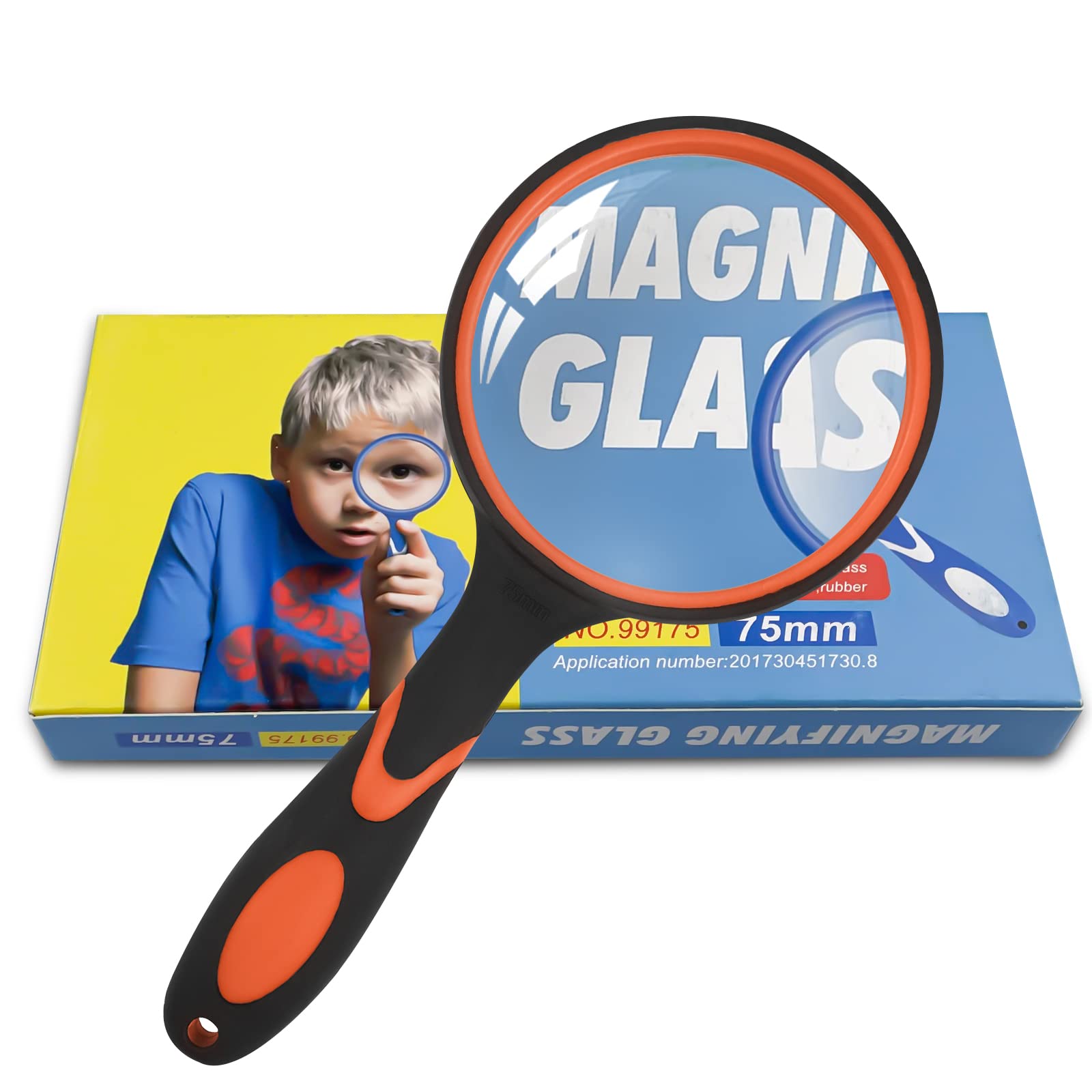 Fousenuk Lente Ingrandimento Professionale 75mm, Lente D'Ingrandimento con Manico in Gomma Antiscivolo, Lenti di Ingrandimento per Anziani, Bambini, Artigianato, Lettura di Libri, Insetti, Scienza