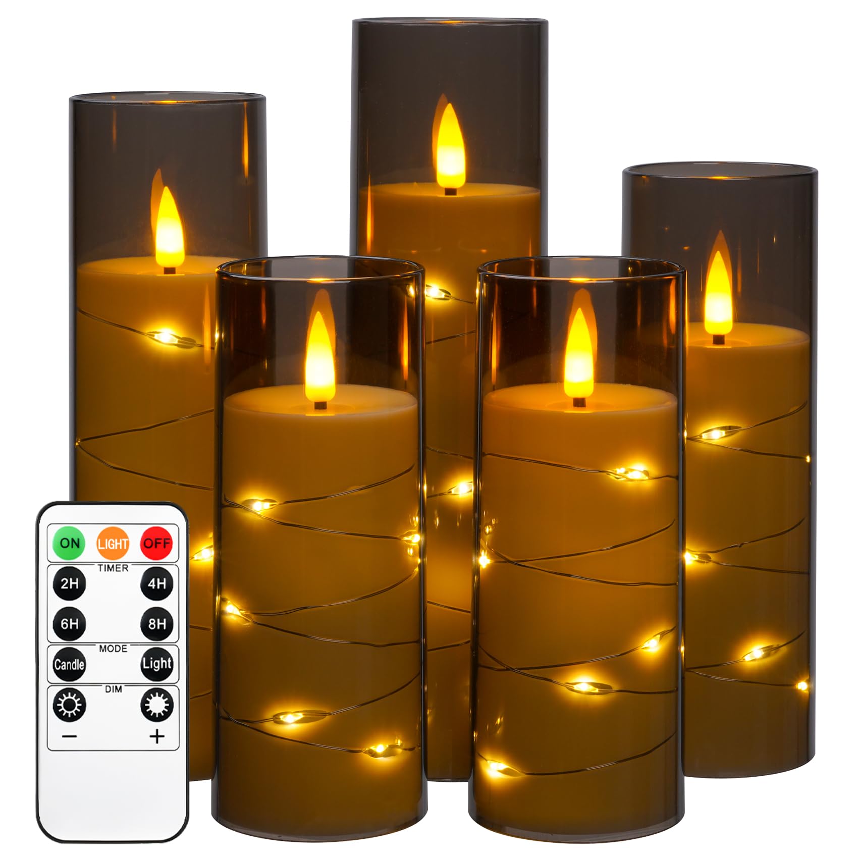 Da by Candela LED con Luce a Corda (Set 5, Grigia)