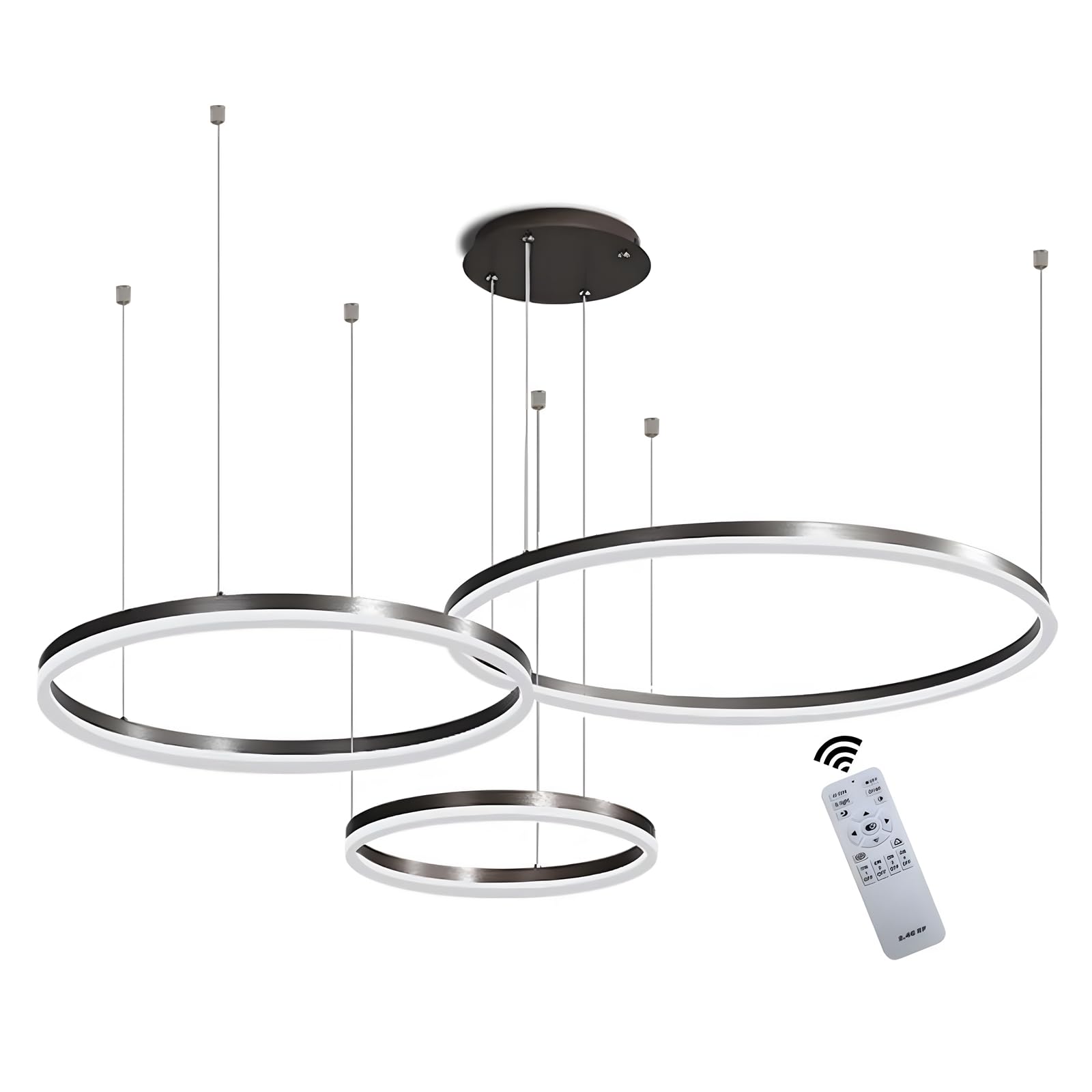 Wayluoung LED Lampadario Metallo 3 Cerchi 90W, Nero