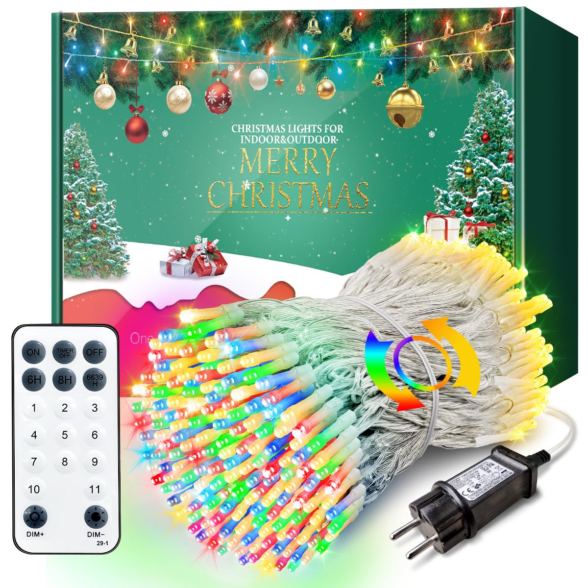 Luci Natale Esterno 35M 300 LED Multicolore/Bianco Caldo