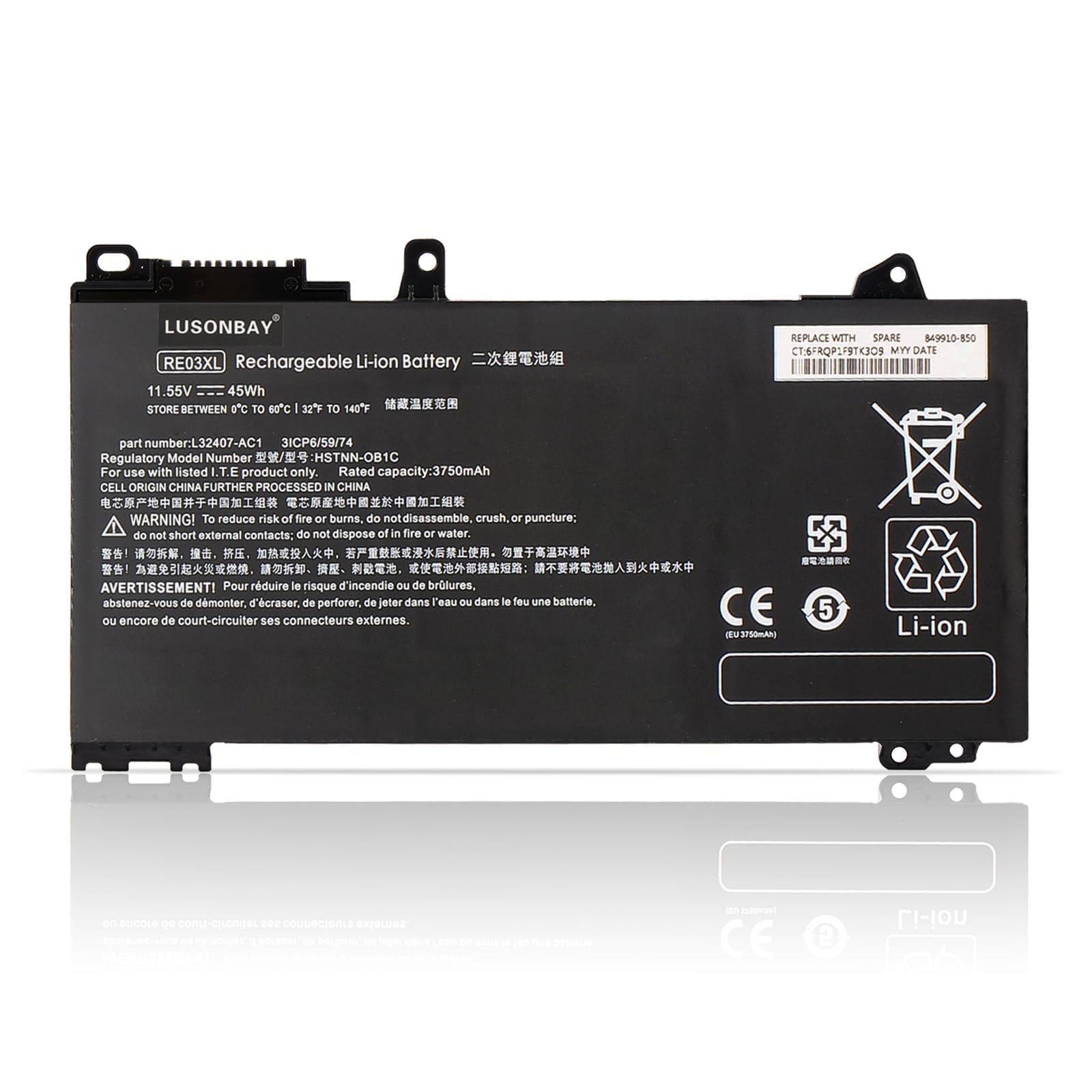 Lusonbay RE03XL Batteria per HP ProBook 430/440/450 G6