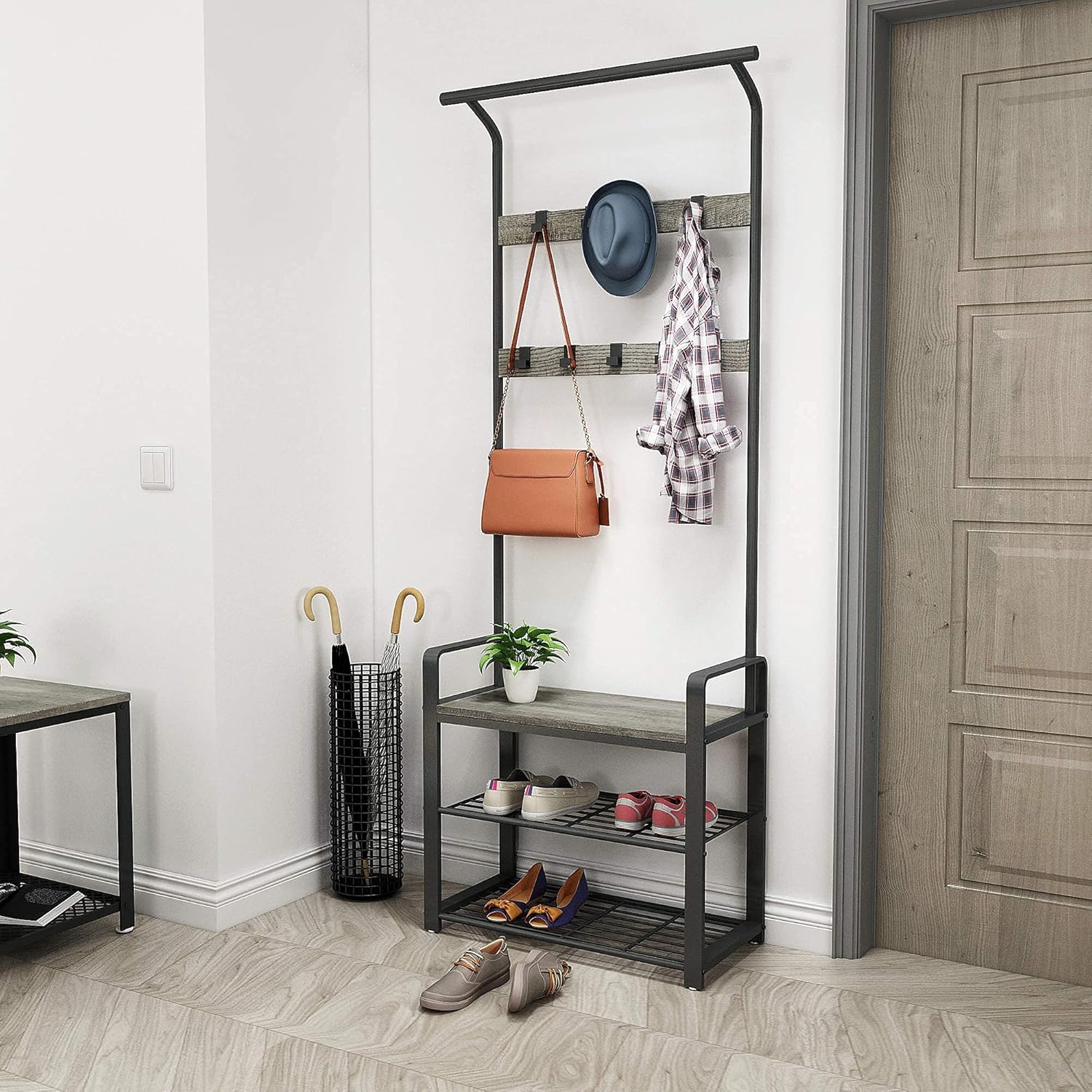 Meerveil Stand Appendiabiti Vintage con Scarpiera - immagine 2