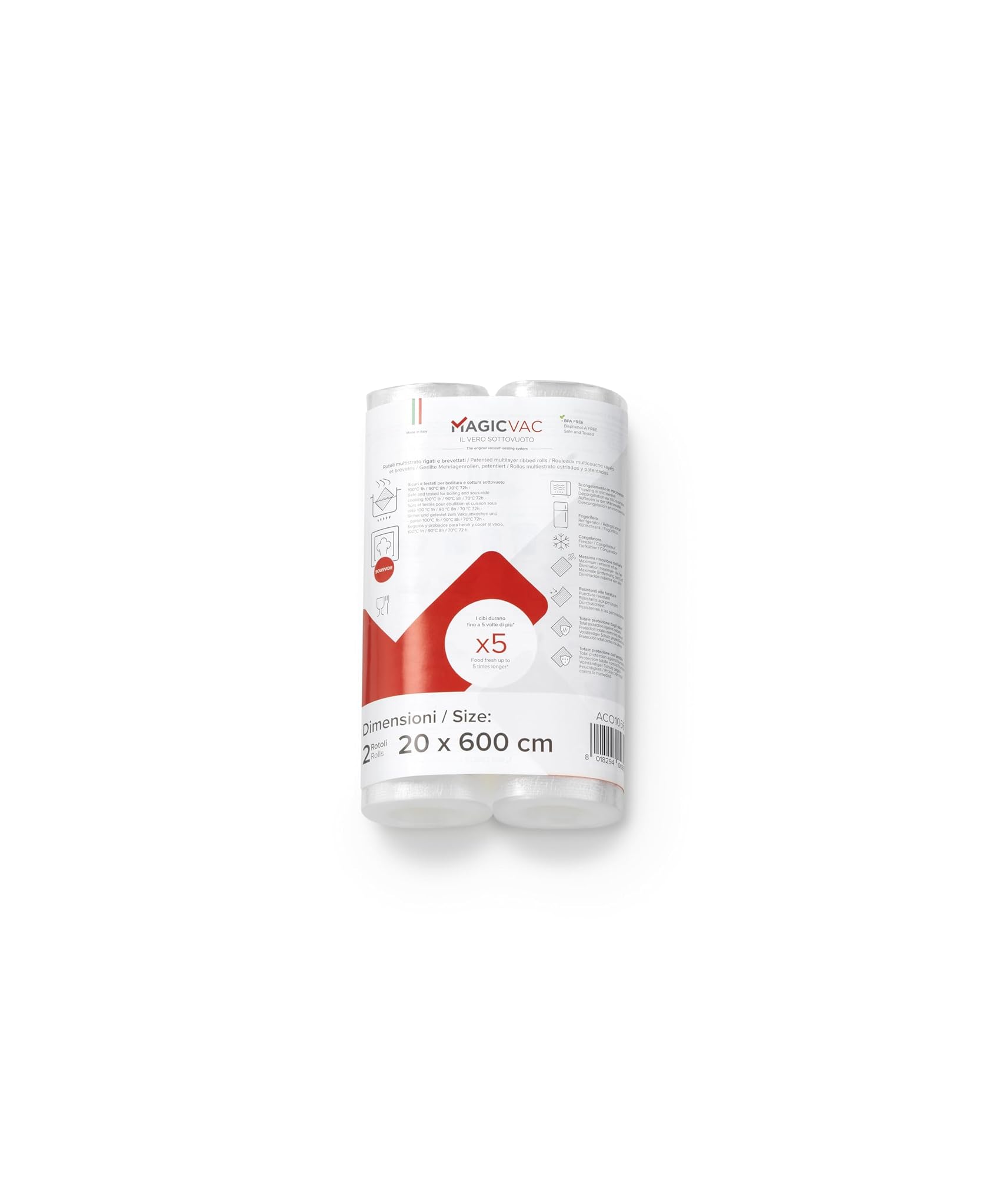 Magic Vac - 2 Rotoli Sottovuoto per Alimenti 20x600 cm