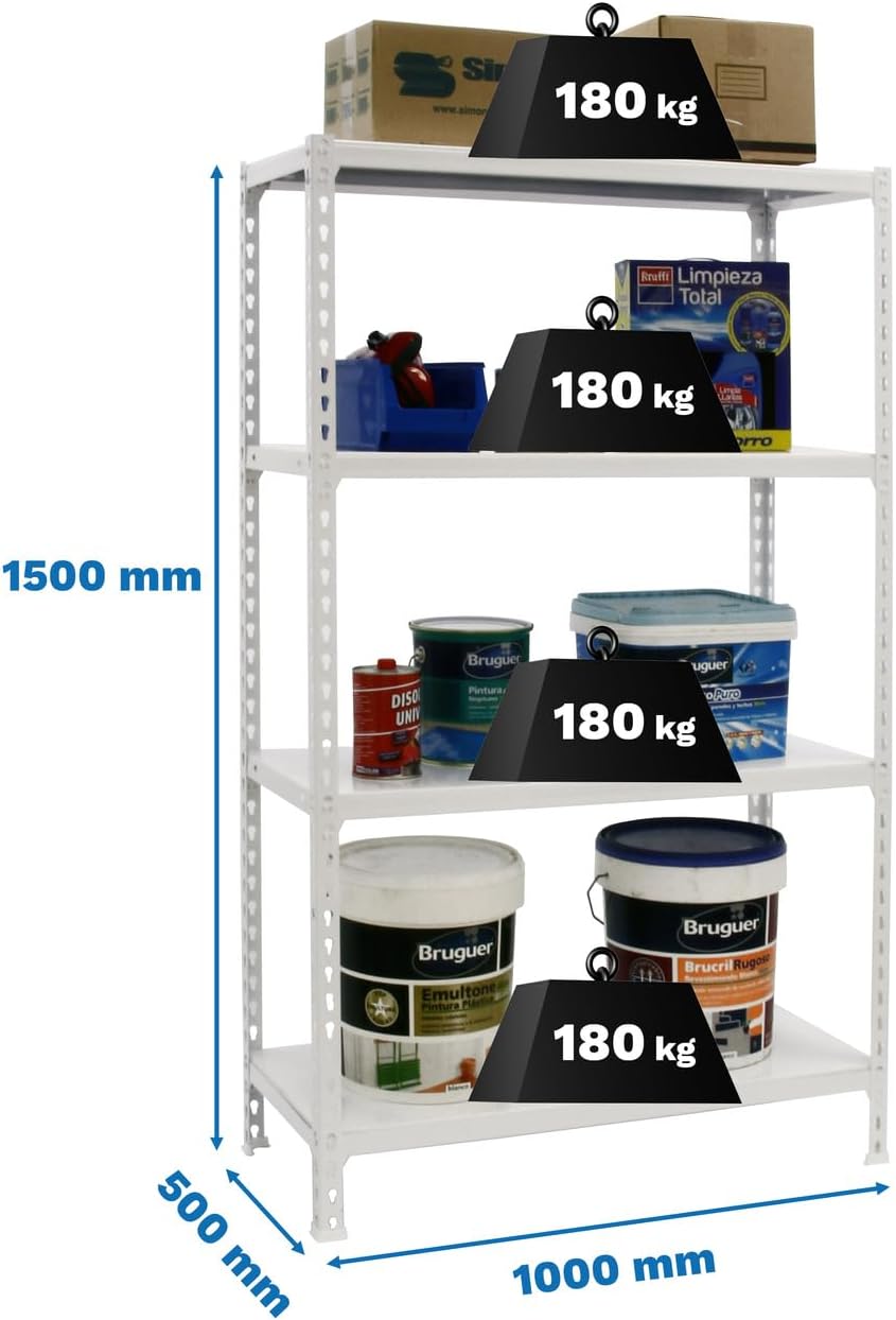 Simon Rack Scaffale Metallo Garage 4 Ripiani 1500x1000x500mm | Velz