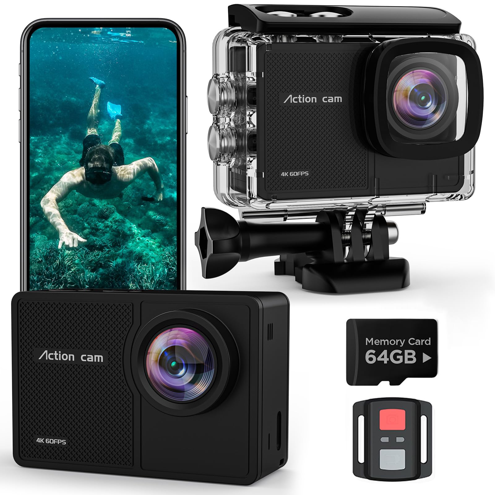 Action Cam 4K 60FPS - Fotocamera Subacquea 40M