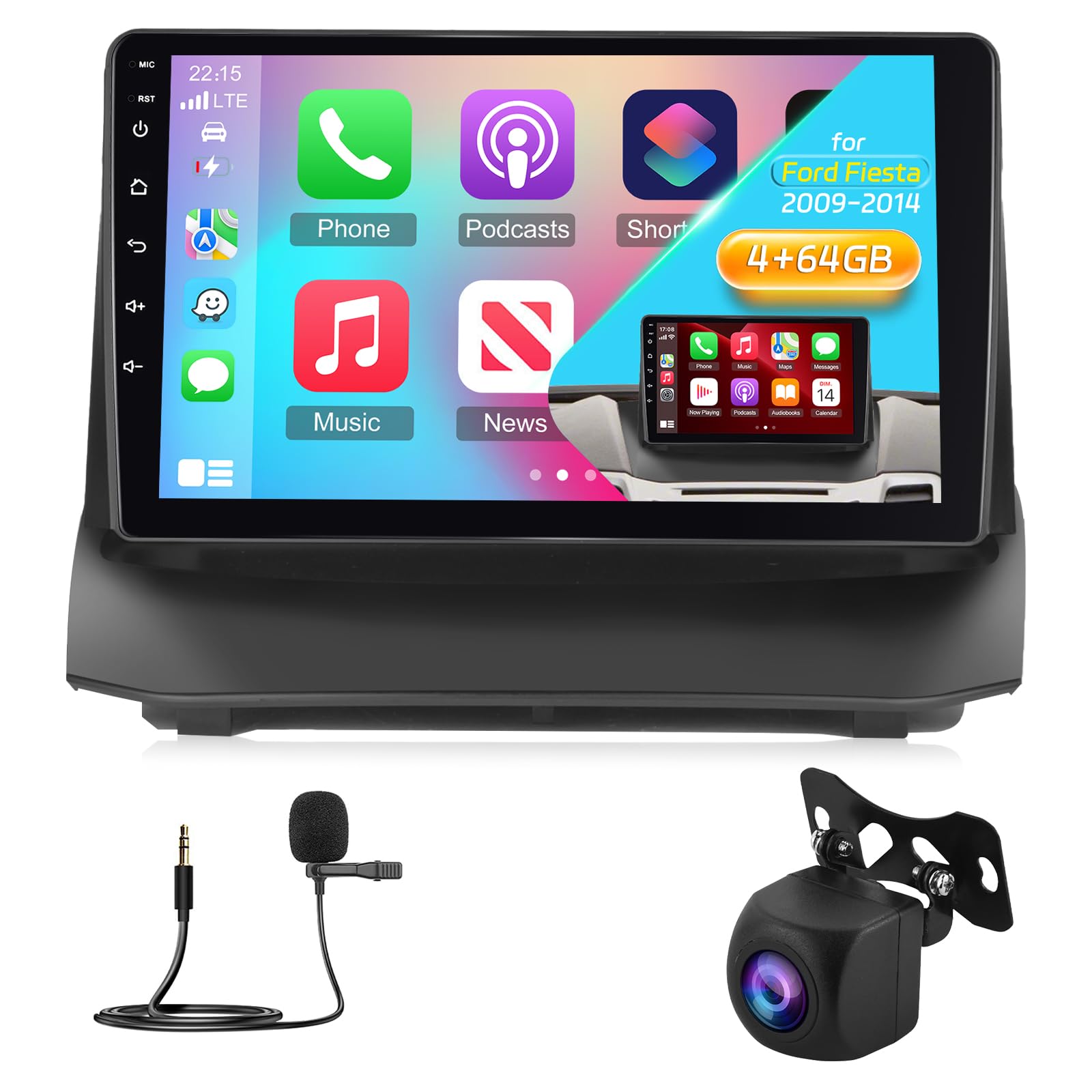 NHOPEEW Radio Android 9 Pollici per Ford Fiesta 2009-2017