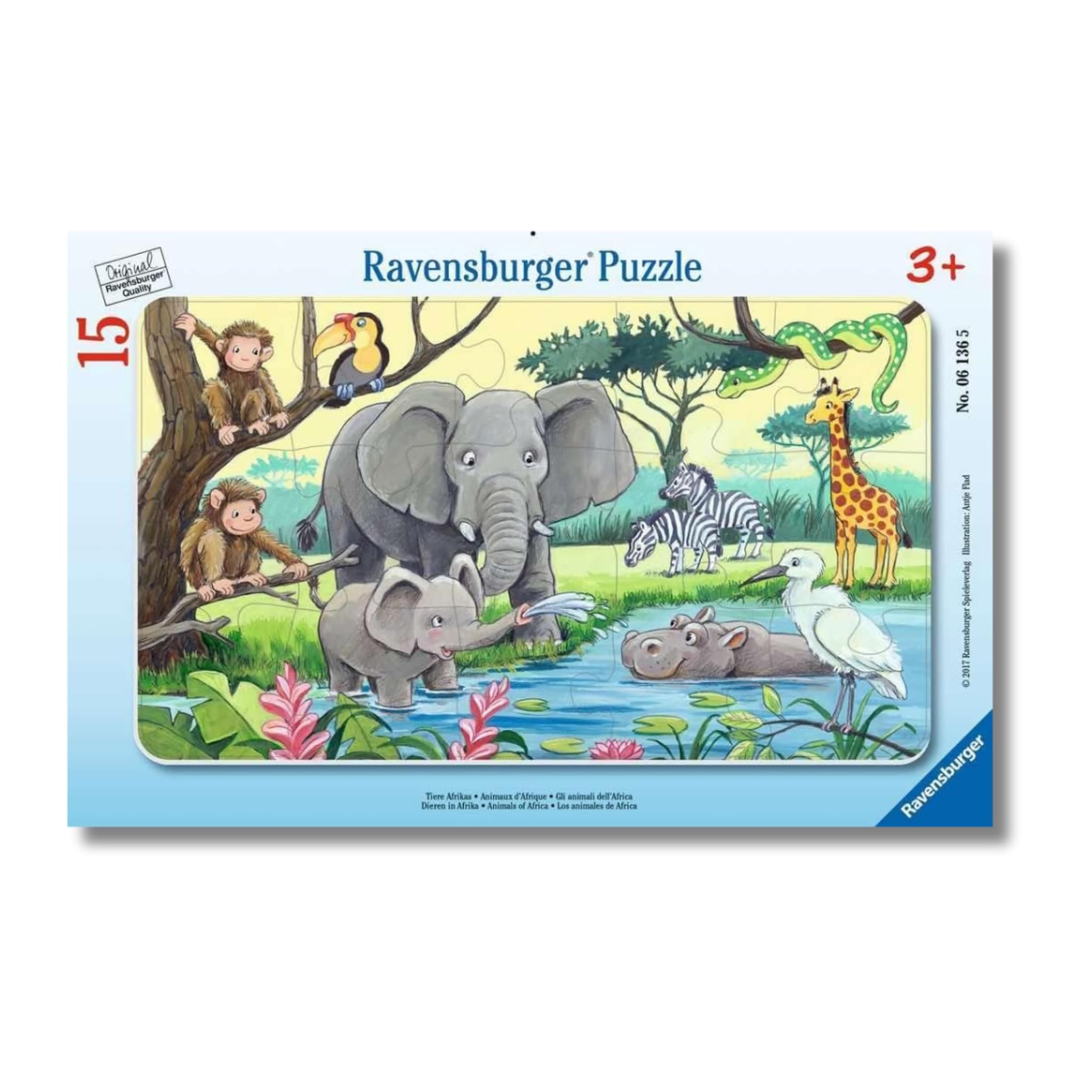 Ravensburger - Puzzle Bambini 3 Anni Gli Animali Dell'africa | Puzzle 15 Pezzi Bambini Da Pavimento 25x14,50cm | Giochi Bambini 3 Anni | Regalo Bambina 3 Anni | Giochi Gli Animali Dell'africa
