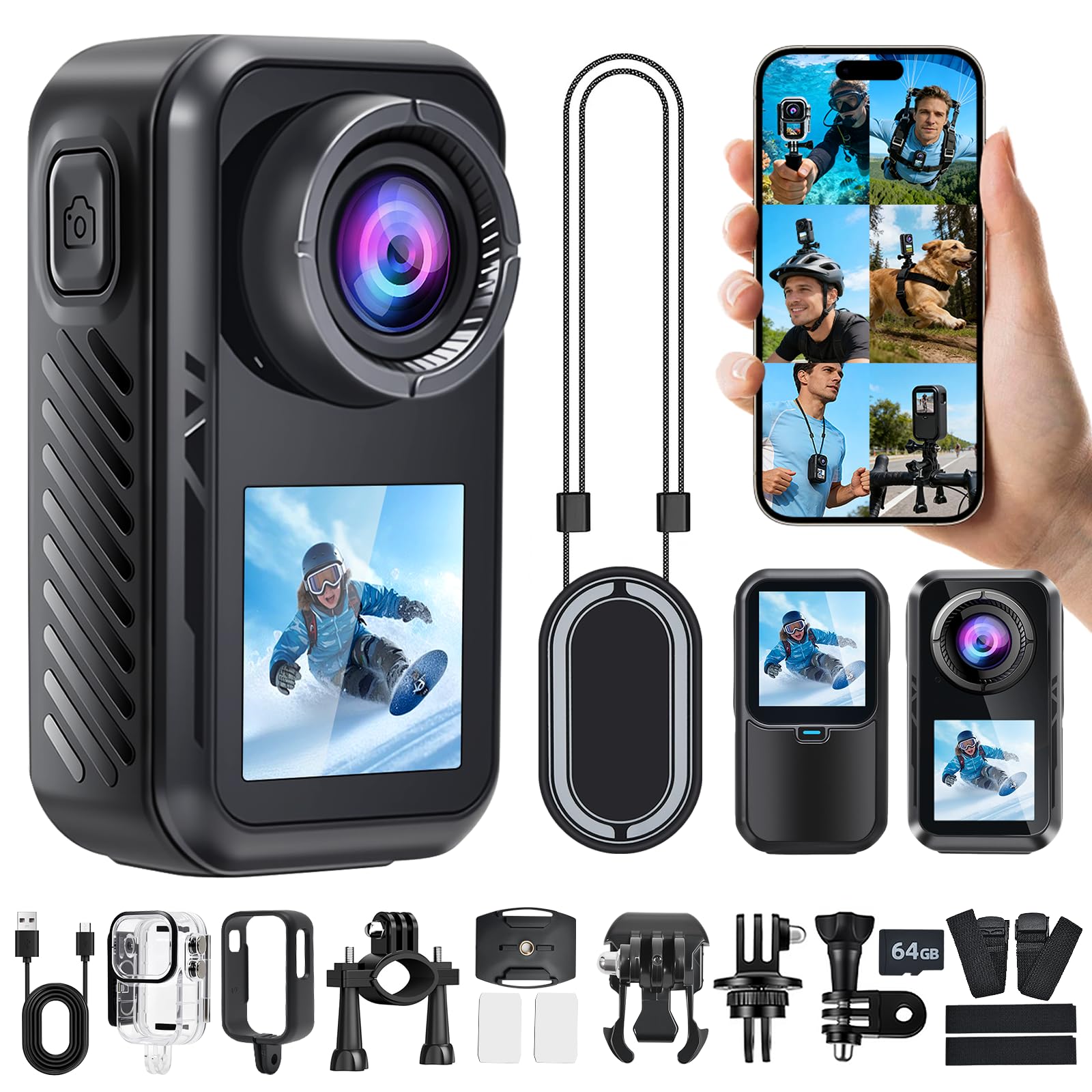 Aiker Action Cam 4K 60fps WiFi 150° Impermeabile 30M