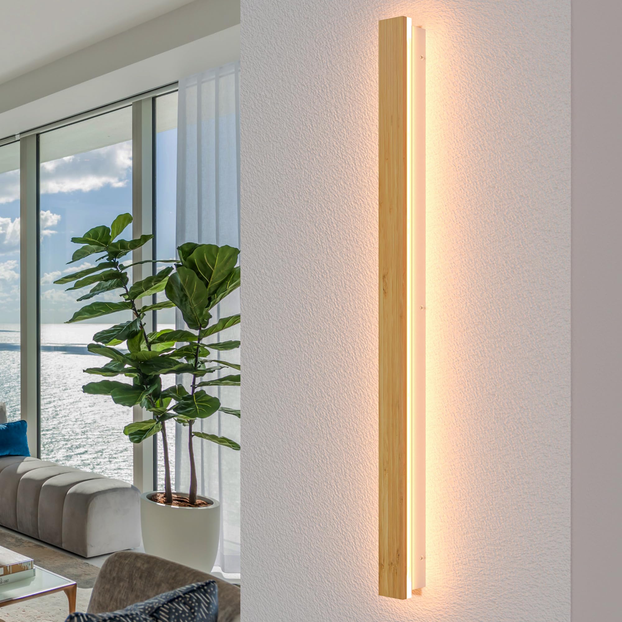 Lampada da Parete Lunga LED in Legno 41W, 115cm
