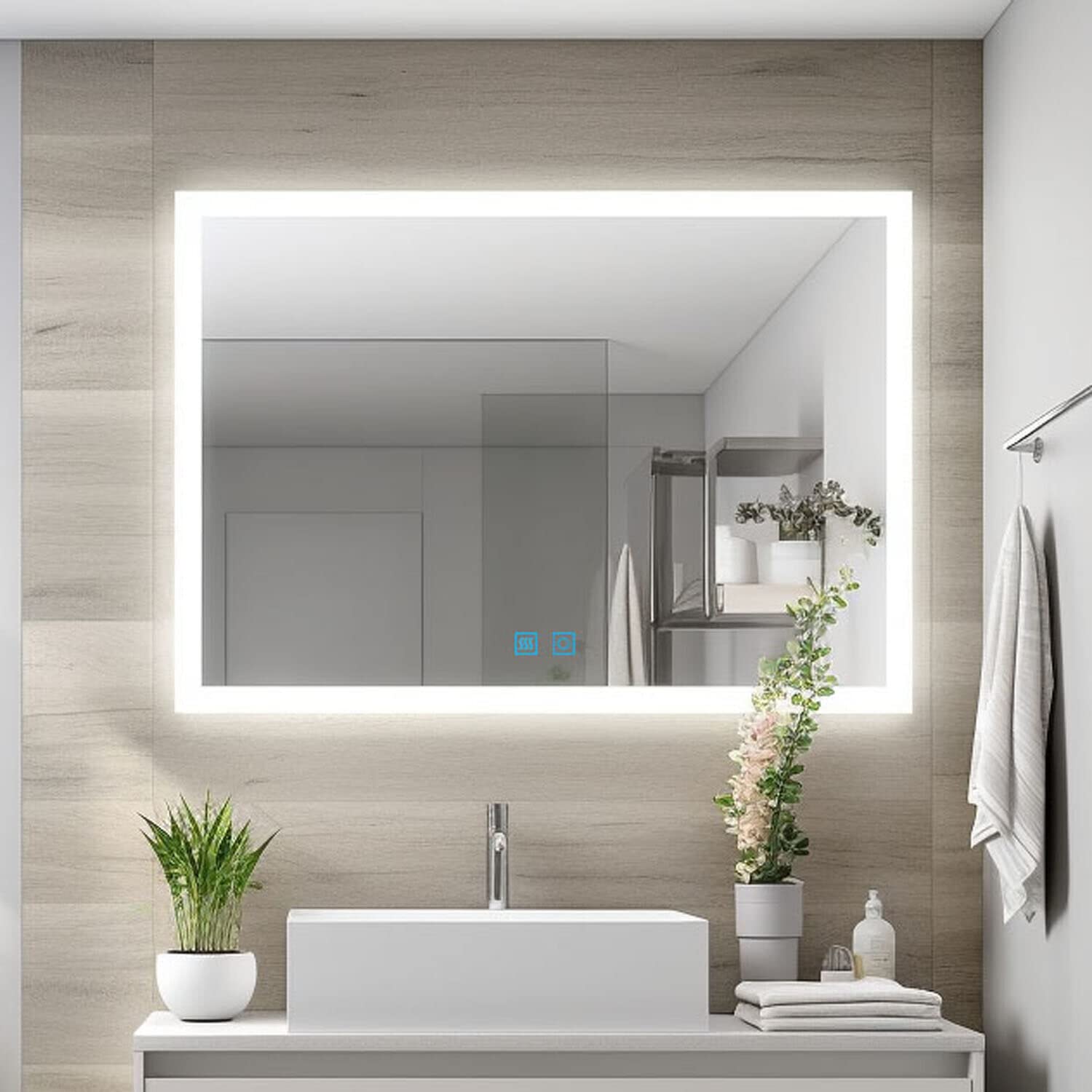 Specchio da Bagno Illuminato 80x60 cm con Funzione Memoria