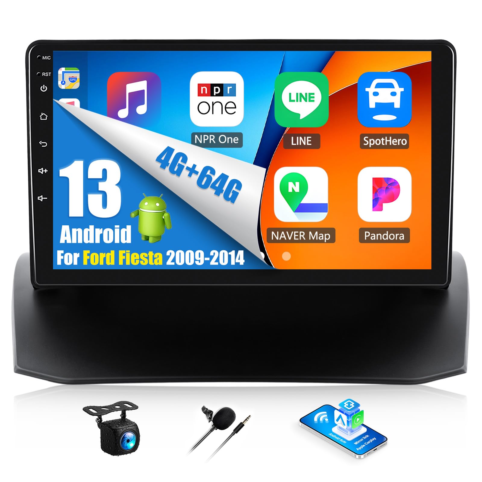 Oiliehu Autoradio Android 13 per Ford Fiesta 2009-2014