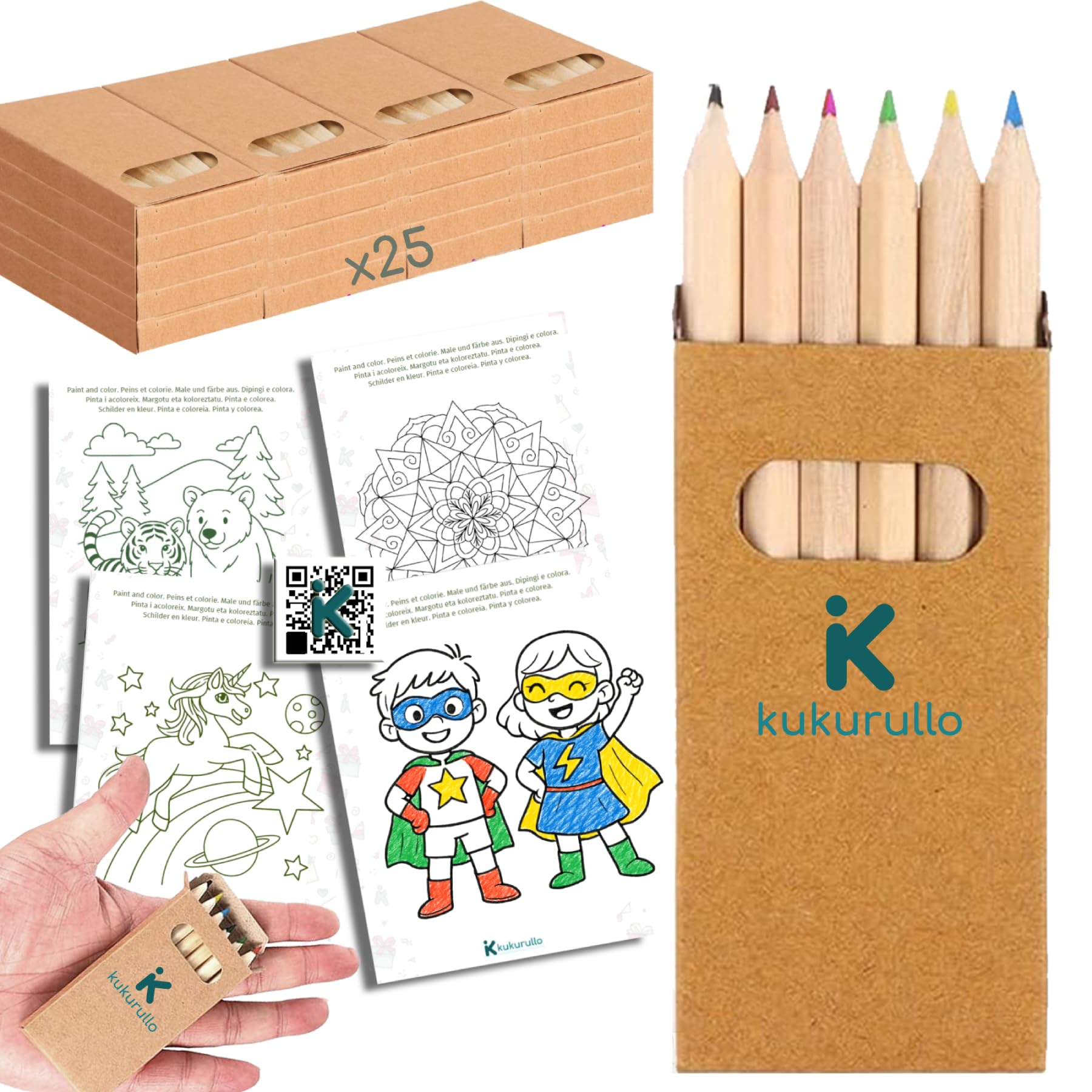 Set 25 Astucci con 6 Matite Colorate per Bambini