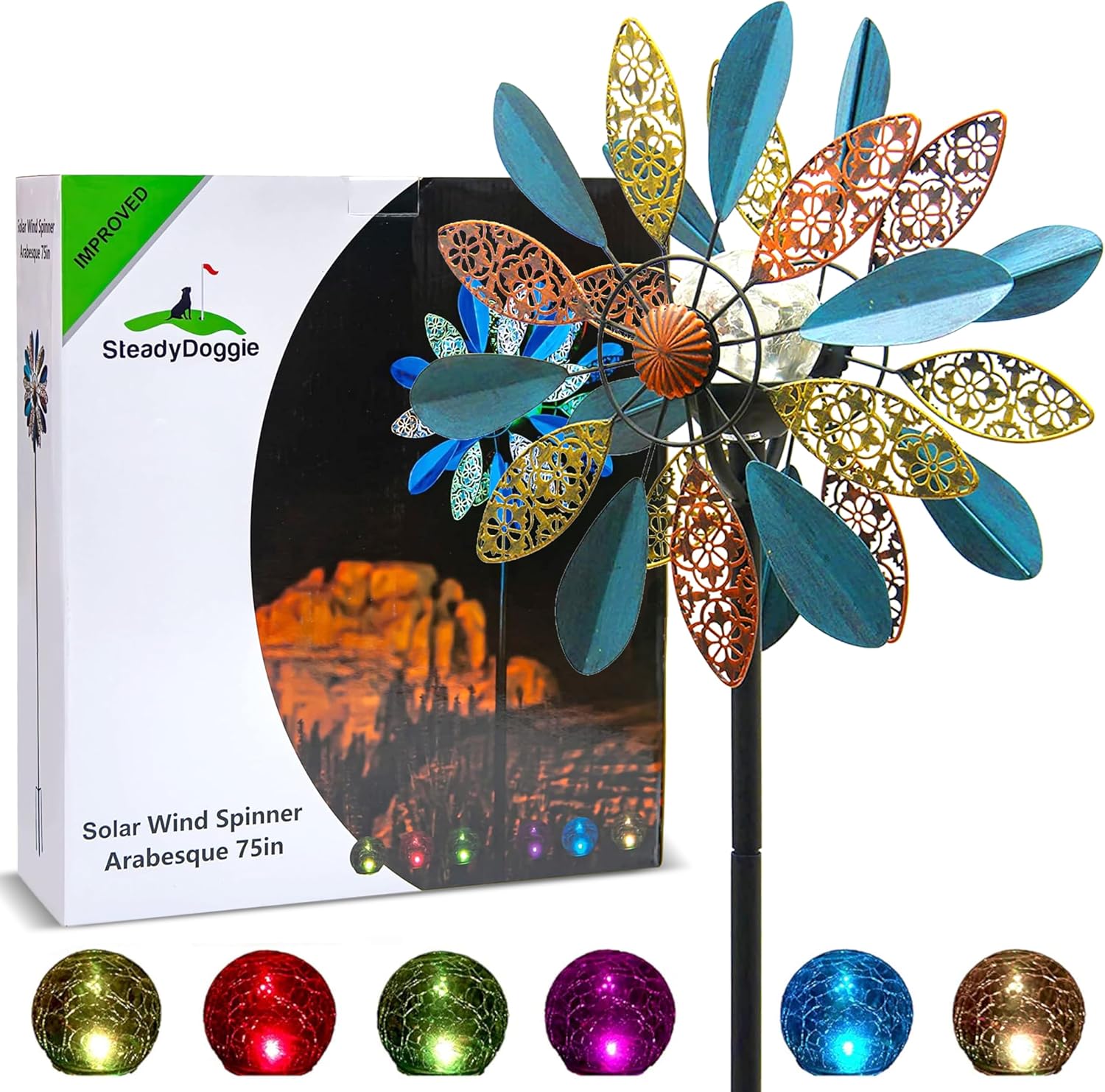 Arabesque Torcia a Vento Solare a LED 190,5cm Multicolore