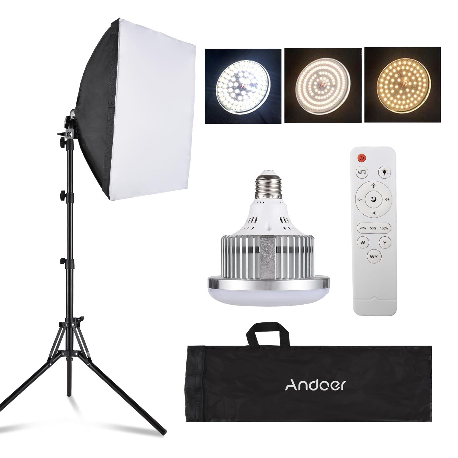 Andoer Kit Illuminazione Softbox Studio con Luce LED Bicolore