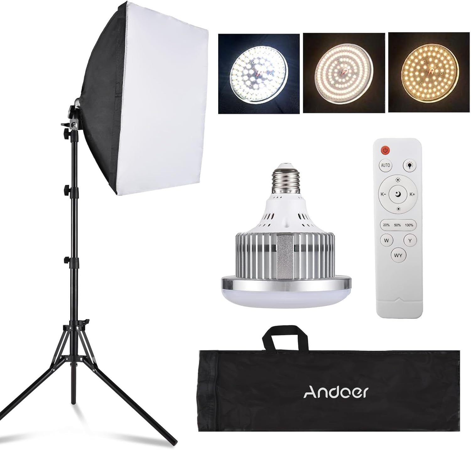 Andoer Kit Illuminazione Softbox Studio con Luce LED Bicolore - immagine 1