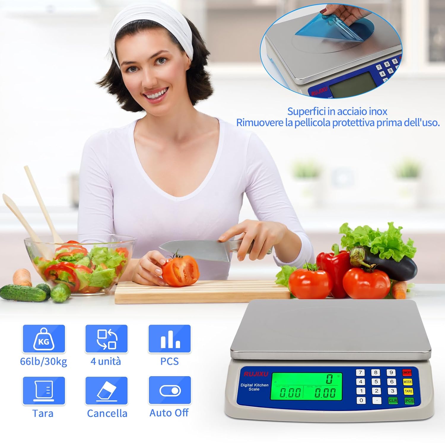 Bilancia Cucina Digitale Acciaio Inossidabile 30kg - immagine 4