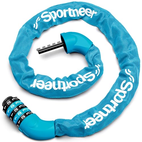 Sportneer Lucchetto per Catena Bici - Lucchetto Antifurto con Combinazione a 5 Cifre Reimpostabile per Bicicletta, Motocicletta, Scooter, Porta
